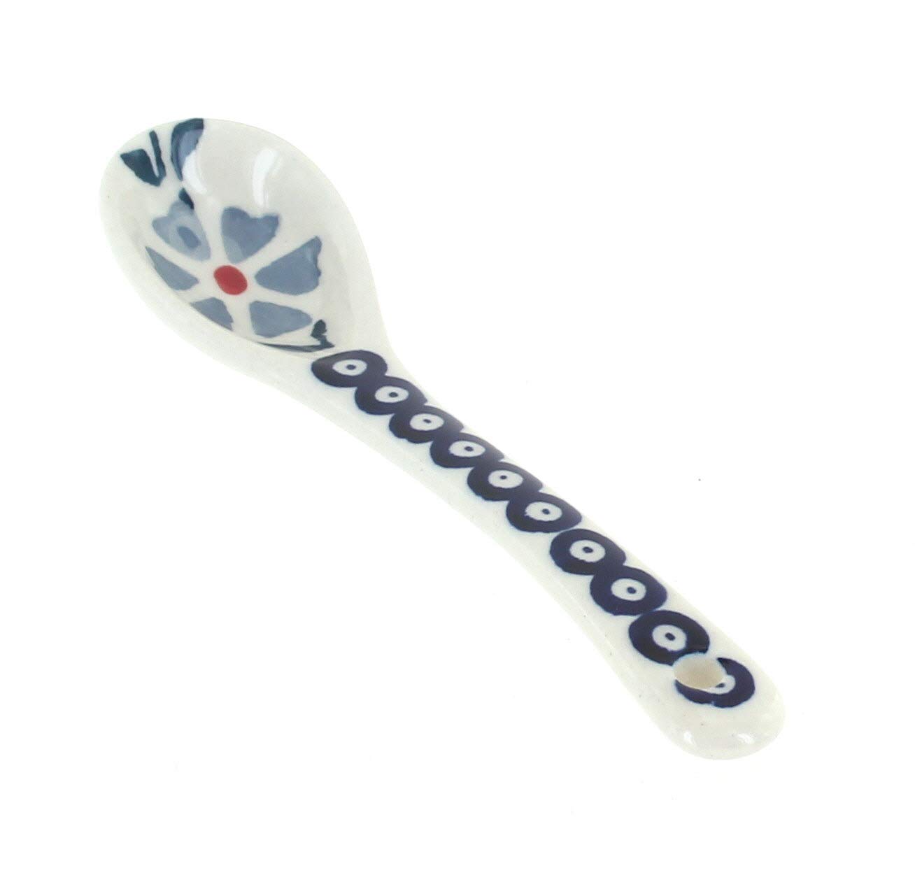 Handmade Polish Pottery Blue Rose Violet Sugar Spoon - Elegant Tea & Coffee Accessory for Home, Kitchen, and Gift Giving