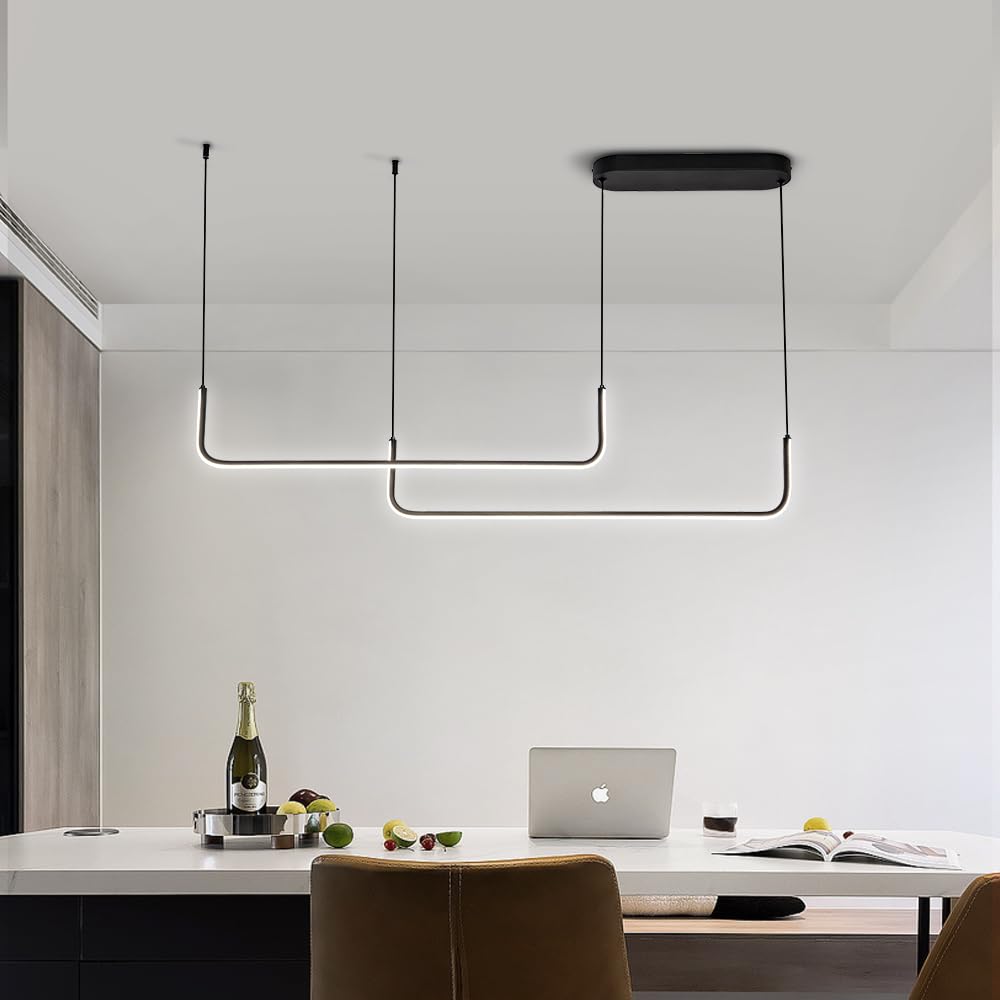 Modern Linear LED Pendant Chandelier - Minimalist Kitchen Lighting for Office, Kitchen Island, Dining & Living Room, 6000K - Perfect for Modern Homes, Restaurants, and Workspaces