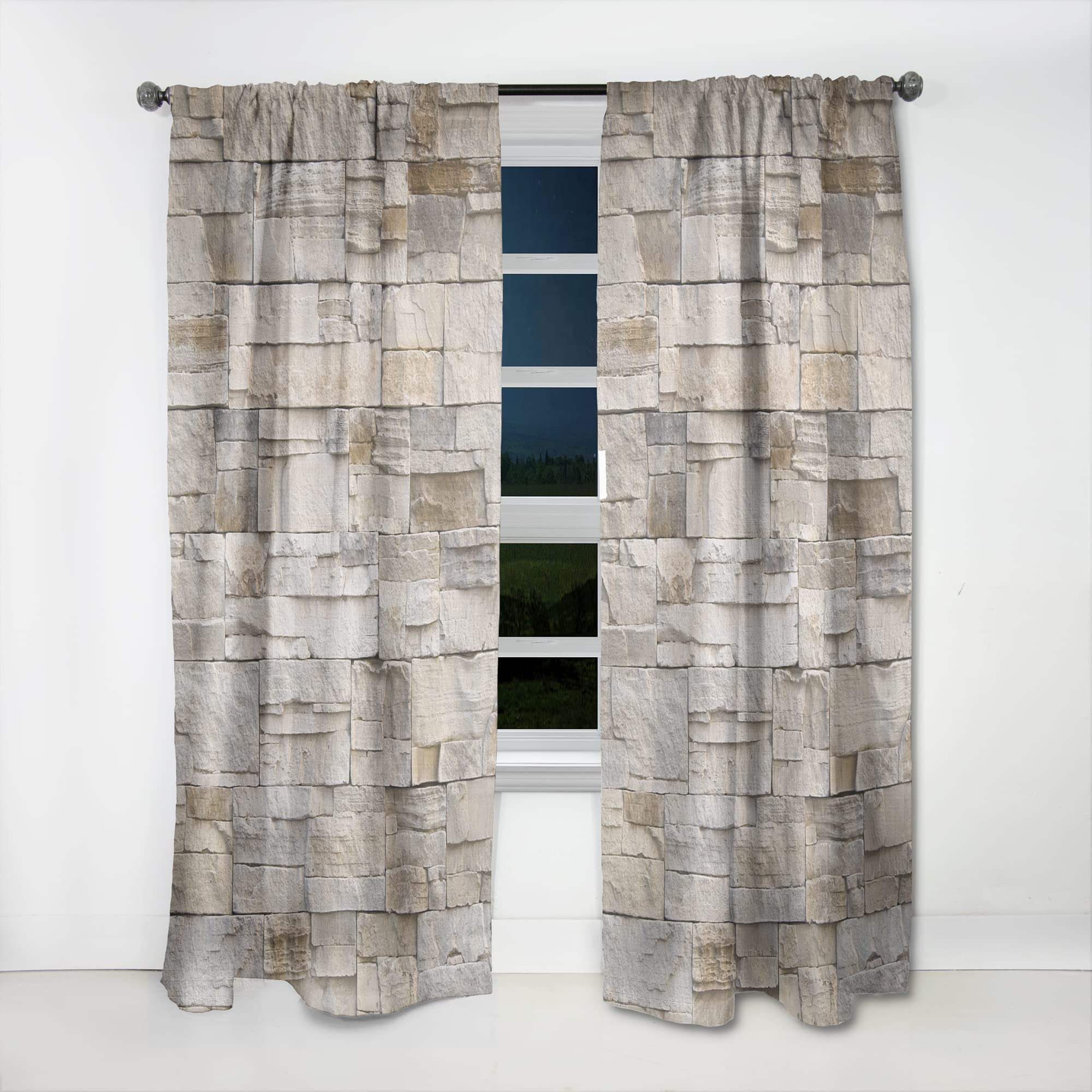 DesignQ Thermal Insulated Curtains - Stone Wall with Beige Bricks Pattern - Single Panel 52x120 - Blackout Drapes for Bedroom & Living Room - Perfect for Home Decor, Privacy & Temperature Control