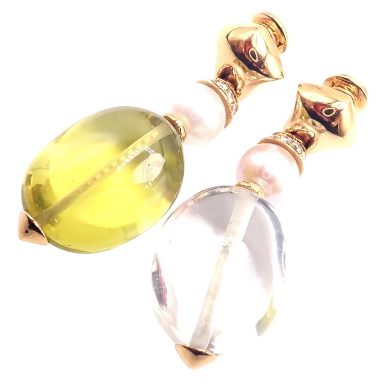 Authentic Bulgari Bvlgari 18k Gold Diamond Pearl Peridot Crystal Drop Earrings for Women - Luxury Statement Jewelry for Parties, Weddings & Special Occasions
