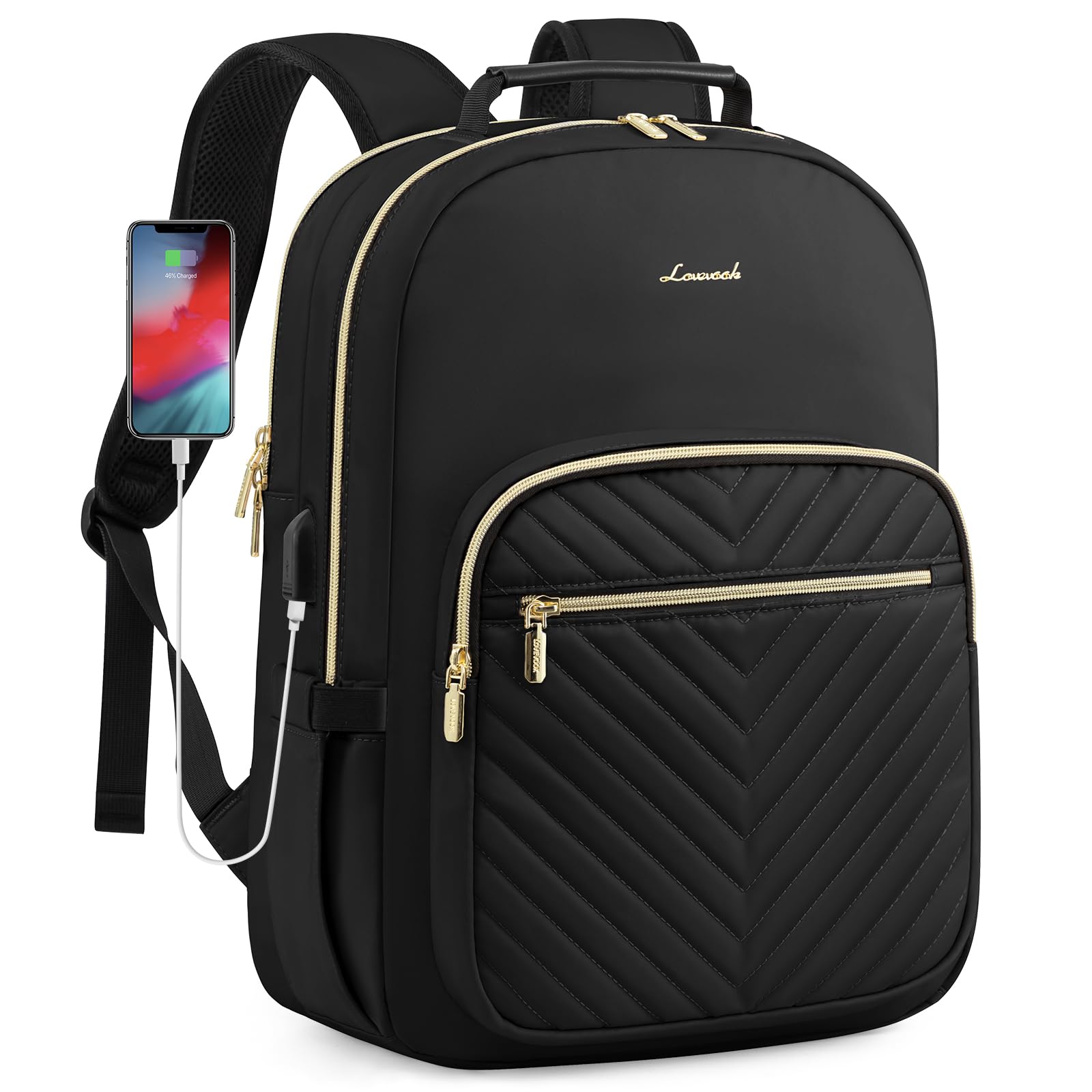 LOVEVOOK Women's 17-inch Laptop Backpack - Stylish Travel Computer Bag for College Students, Teens & Outdoor Hiking, Durable Carry-On Backpack Purse in Black for Work, School & Daily Commute