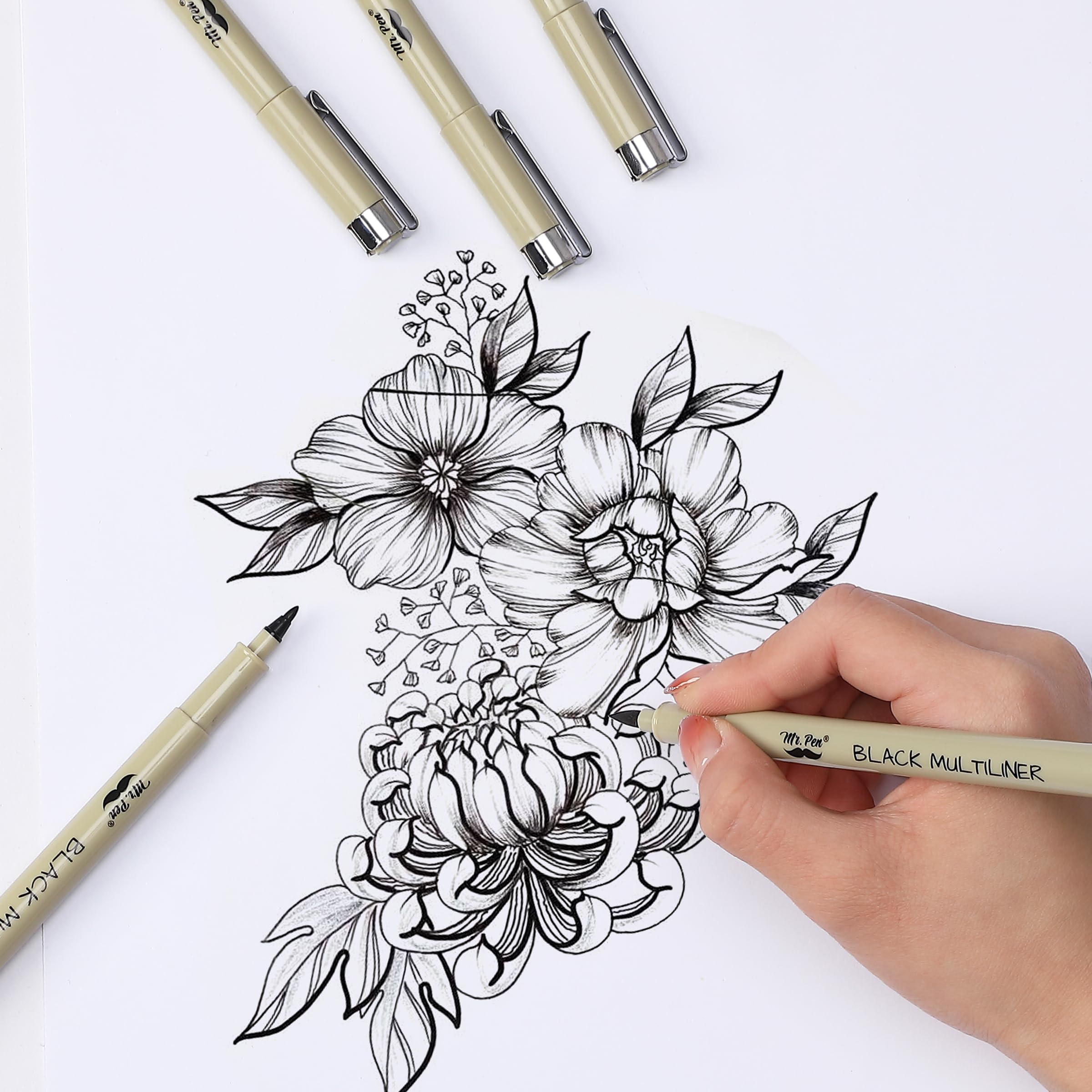 Mr. Pen - 8 Pack Black Multiliner Artist Drawing Pens, Fine Liner Sketch Pens for Artists, Bible Journaling & Calligraphy - Perfect for Sketching, Doodling, and Detailed Artwork