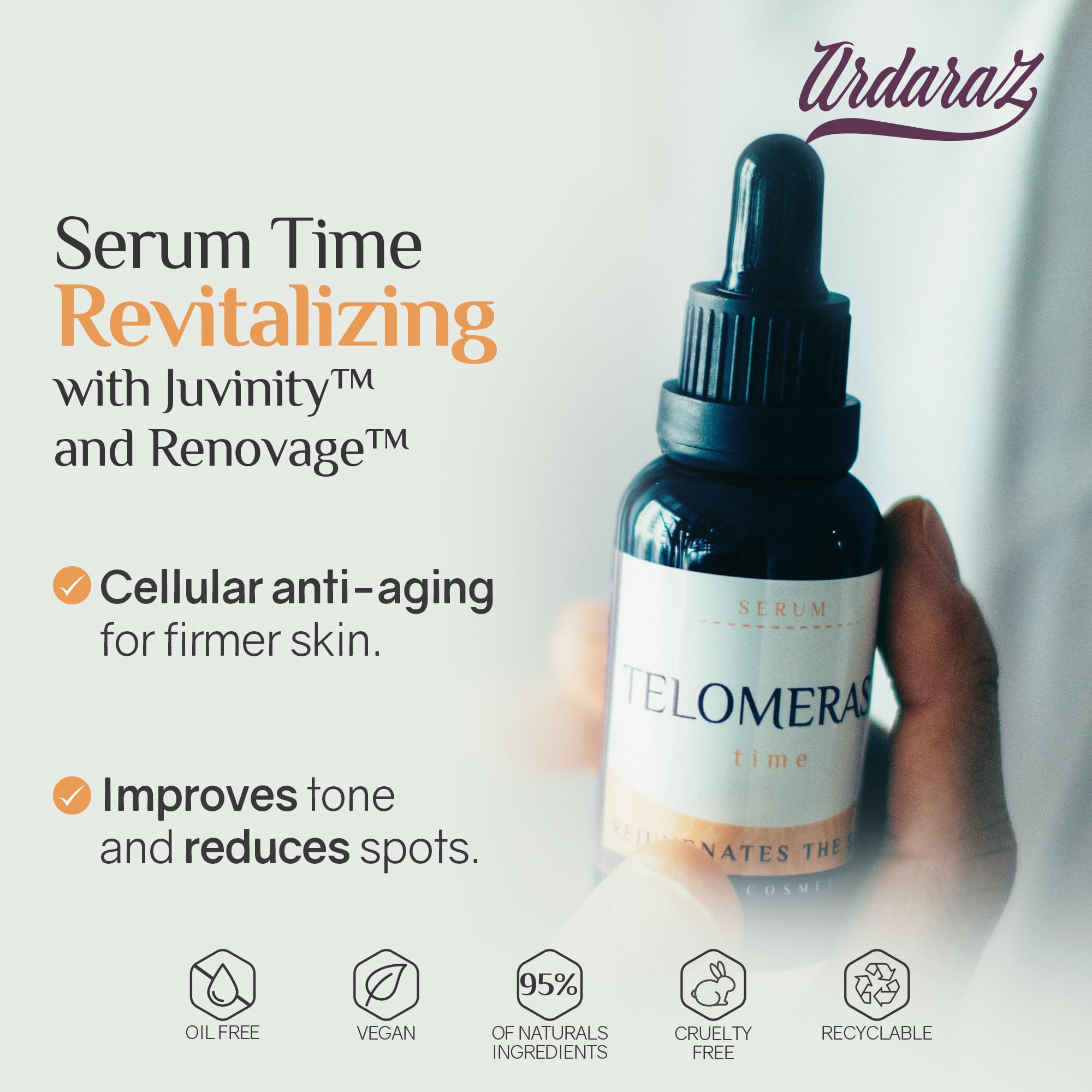 Ardaraz Anti-Aging Face Serum with Telomerase & Hyaluronic Acid - Wrinkle Reduction Treatment for Women & Men - Firming & Smoothing Concentrate for Sensitive Skin (30ml) - Perfect for Daily Skincare Routine & Nighttime Rejuvenation
