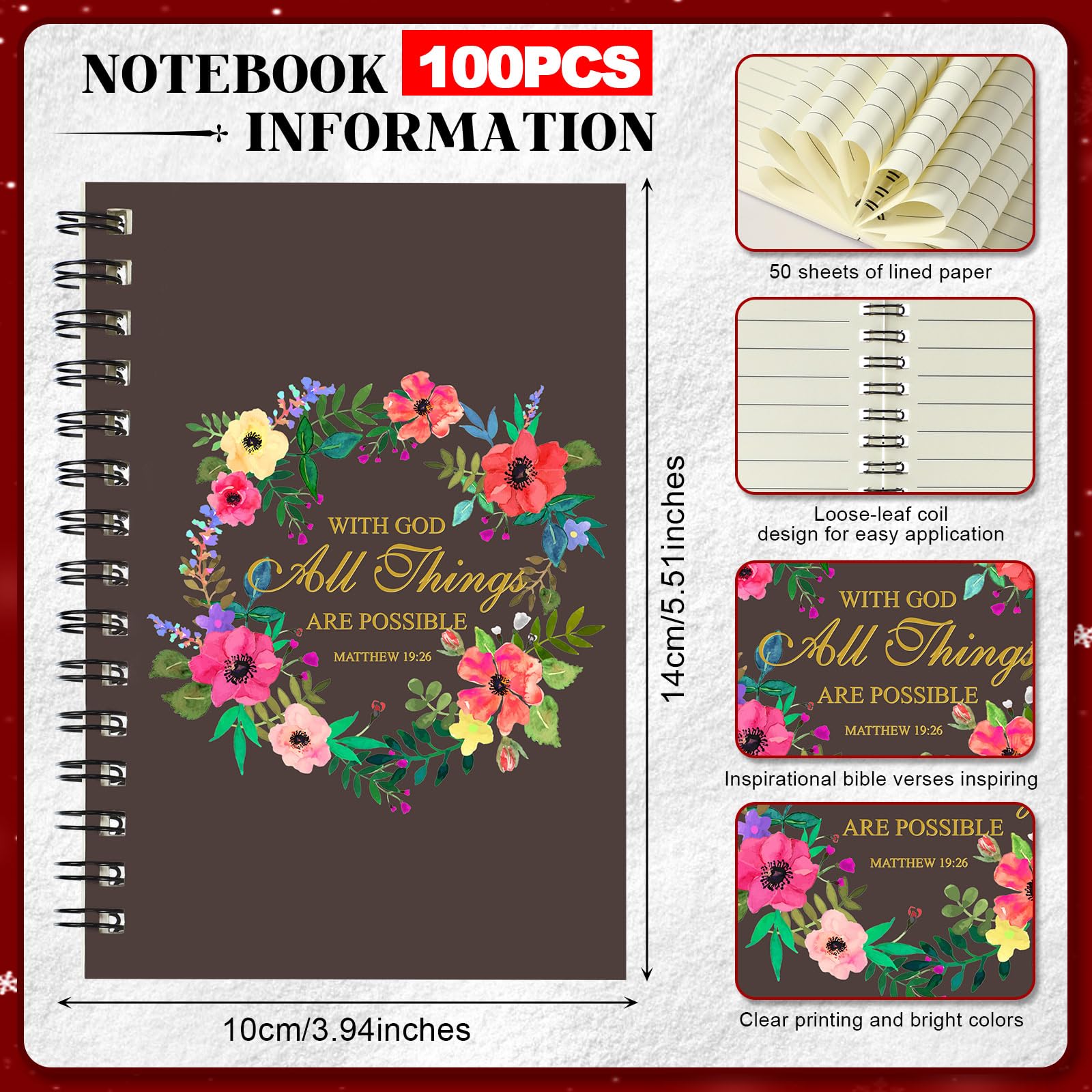 100 Sets Christian Gifts Bulk - Prayer Journal with Bible Verse Pen & Inspirational Notepad - Church Favors for Staff, Teachers, Pastors - Thanksgiving & Christmas Religious Gifts (3.9 x 5.5 in) - Perfect for Bible Study, Sunday School, Worship Services & Faith-Based Events