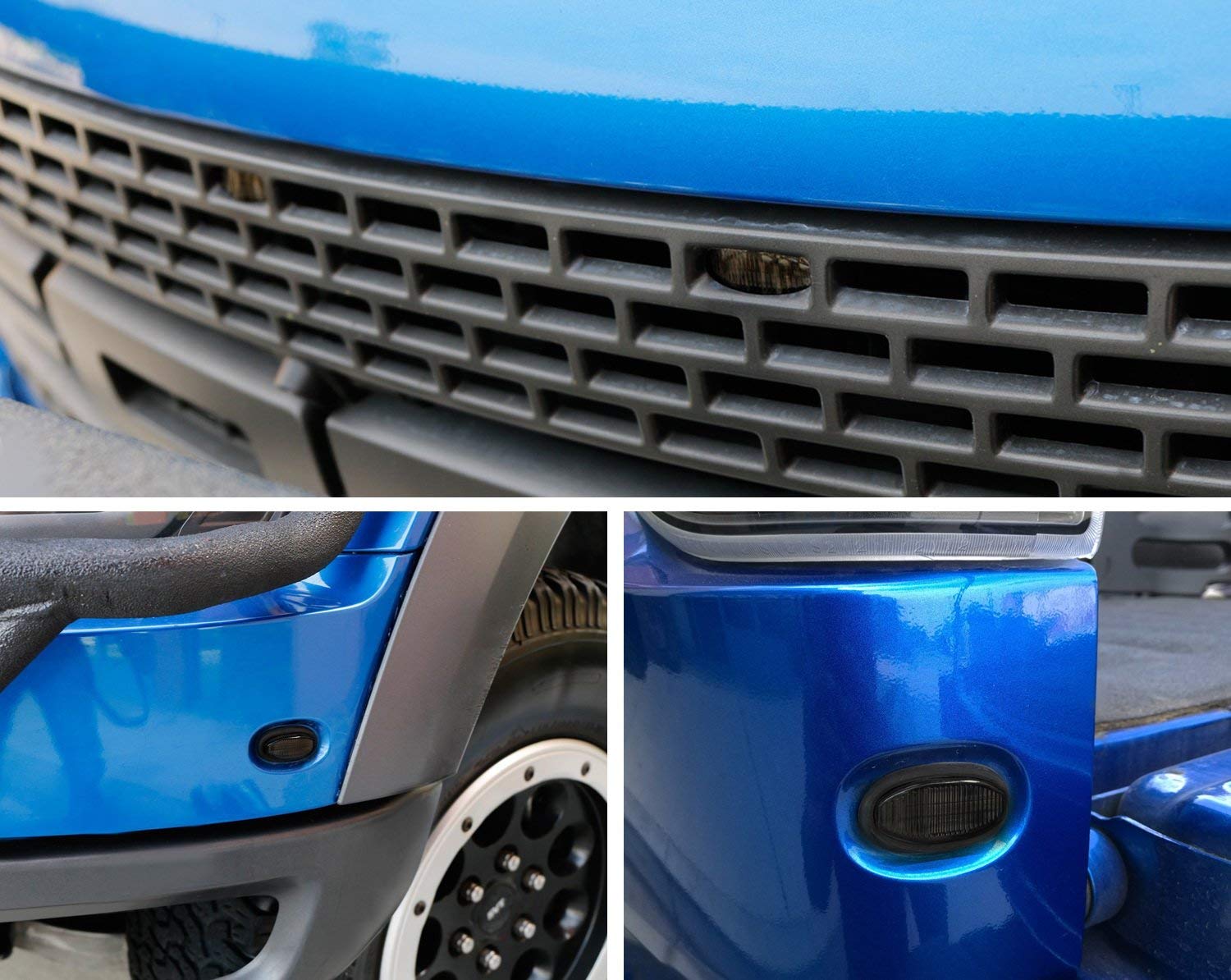 iJDMTOY 7-Piece Smoked Lens 84-SMD LED Grille Running Lights Kit with Front/Rear Side Marker Lights for 2010-2014 Ford Raptor (Front White, Rear Red) - Upgrade Your Truck's Style & Visibility for Off-Road Adventures