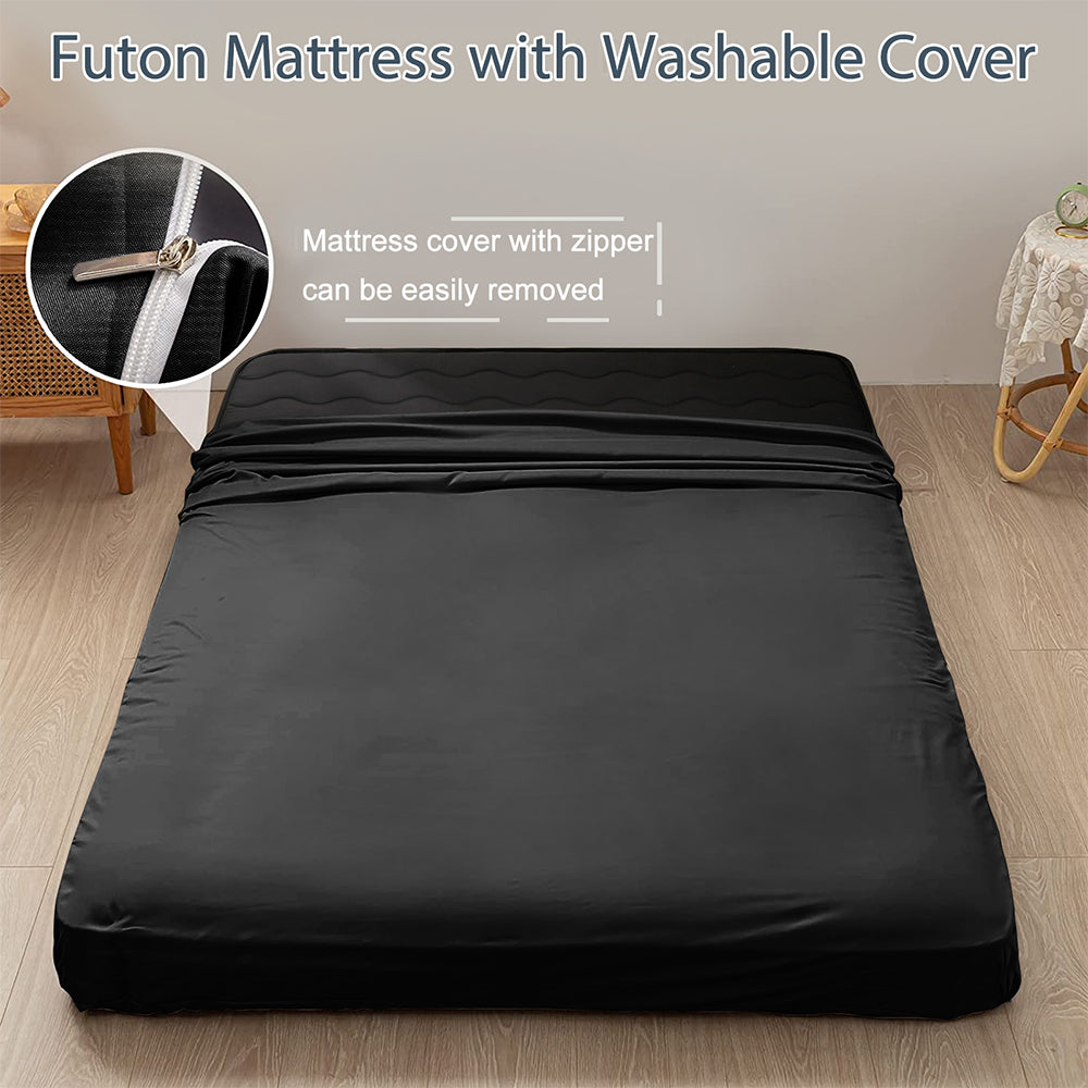 MAXYOYO 6-Inch Extra Thick Japanese Futon Mattress - Premium Diamond Quilted Floor Bed for Bedroom & Guest Room - Black - Perfect for Small Spaces, Studio Apartments & Minimalist Home Decor