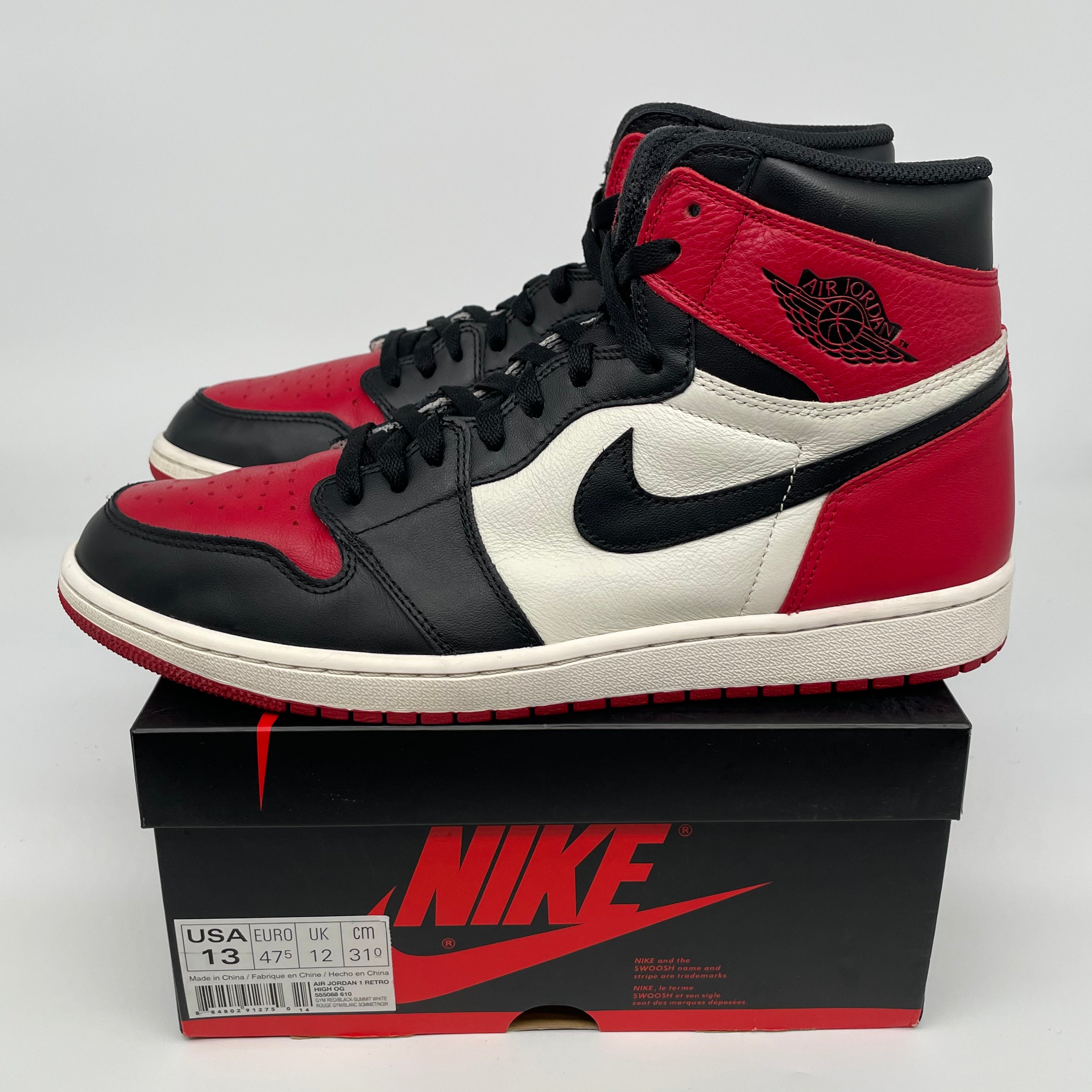Air Jordan 1 Retro High Bred Toe Men's Basketball Shoes Size 13 - 555088-610 | Authentic Nike Sneakers for Streetwear, Sports & Collectors