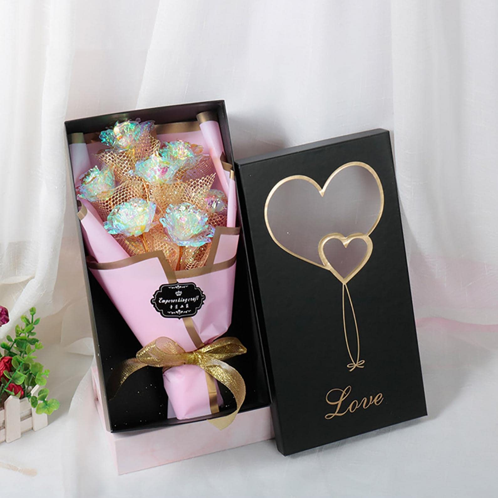 24K Gold Foil Rose Bouquet Kit - Artificial Forever Flowers Gift Set for Women, Mom, Girlfriend | Christmas, Anniversary, Thanksgiving Present | Perfect for Home Decor, Romantic Surprises & Special Occasions
