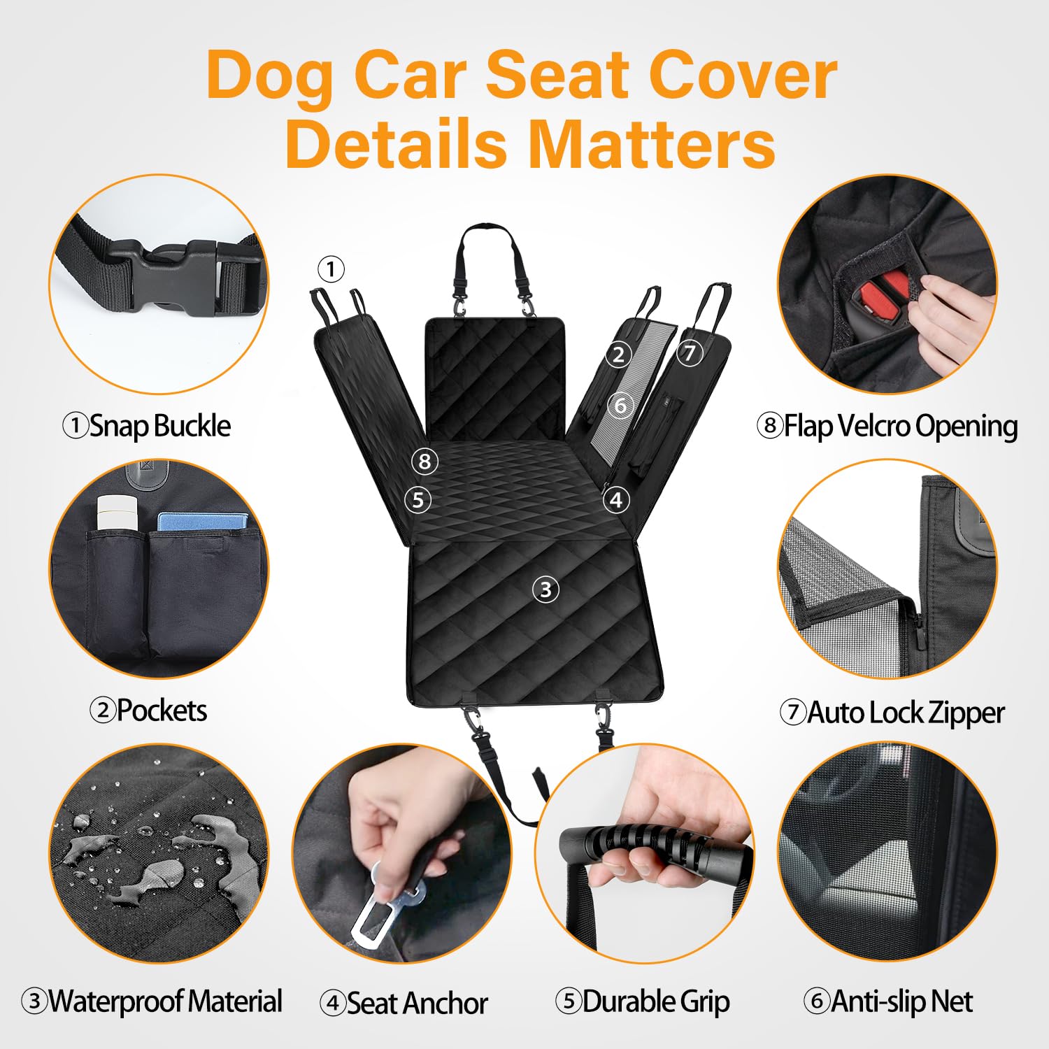 Simple Deluxe Waterproof Dog Car Seat Cover with Mesh Window & 3 Storage Pockets - Durable Scratchproof Nonslip Pet Hammock for Cars, Trucks & SUVs | Universal Fit for Travel, Road Trips & Daily Commutes