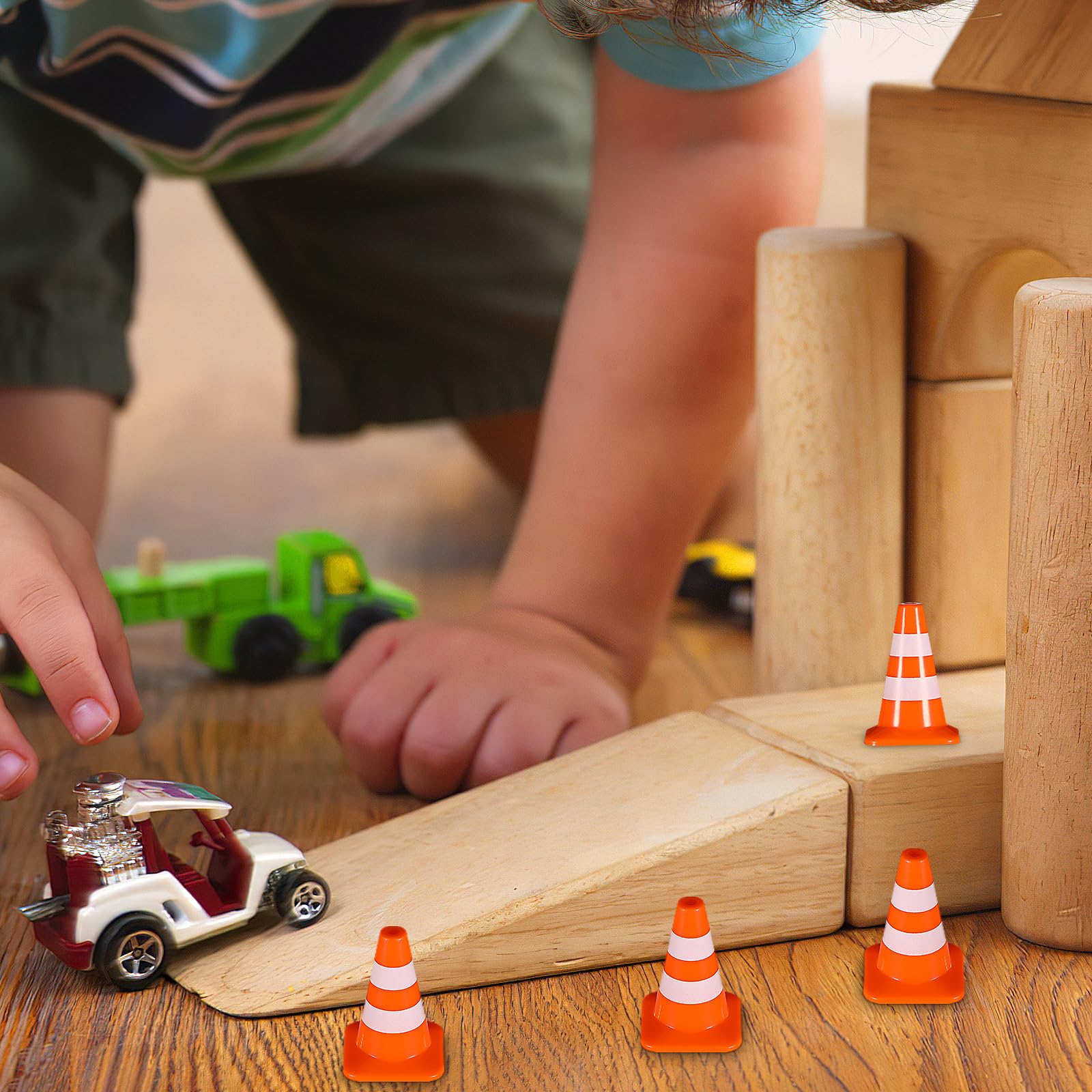 STOBOK 14-Piece Mini Orange Traffic Cones - Durable Plastic Road Construction Toys for Kids, Educational Safety Sign Models & Photo Props | Perfect for Playtime, Classroom Learning, and DIY Roadblock Scenes