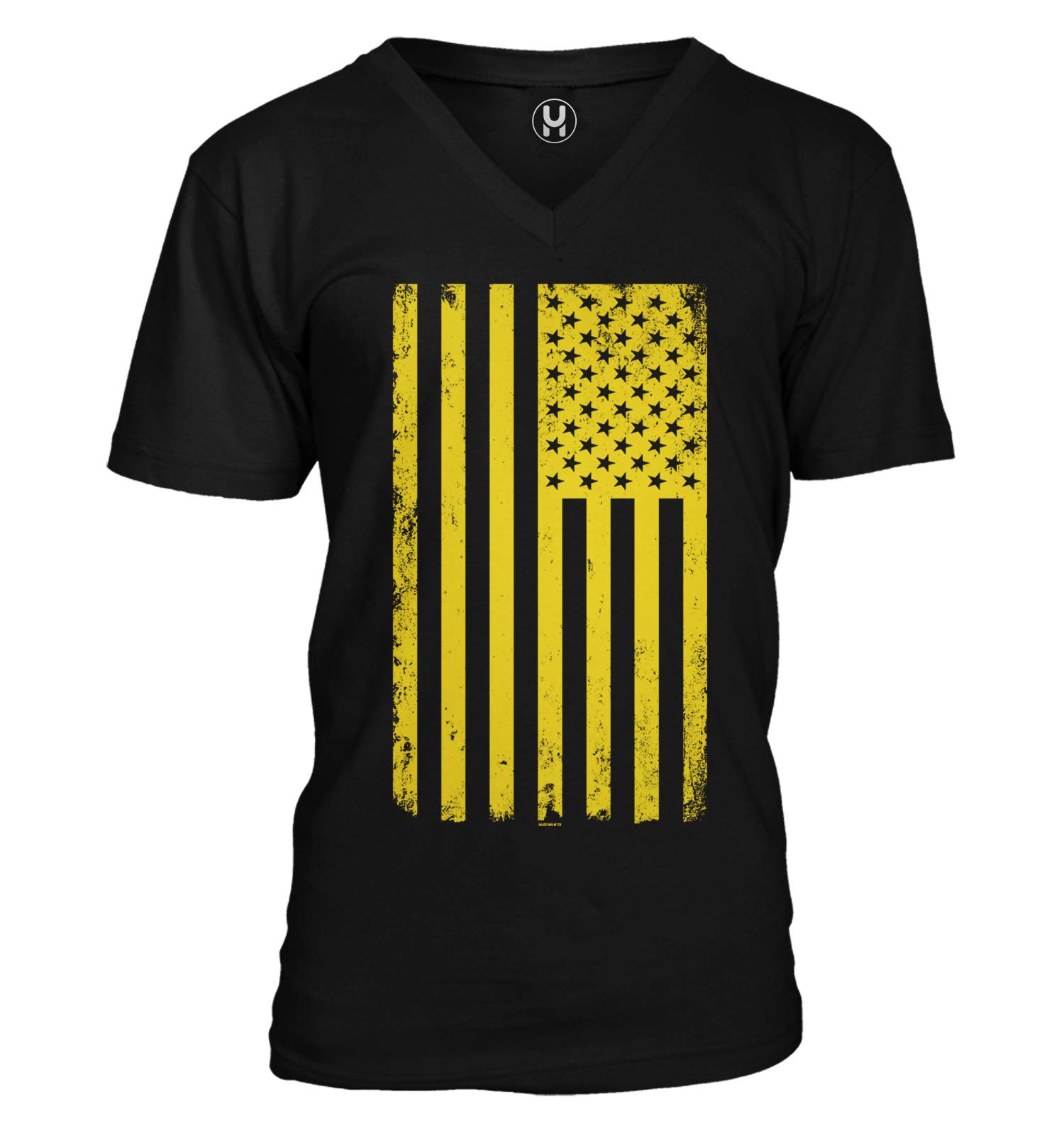 Haase Unlimited Yellow American Flag Patriotic Unisex V-Neck T-Shirt | USA Pride Apparel for Men & Women | Perfect for 4th of July, Memorial Day & Patriotic Events