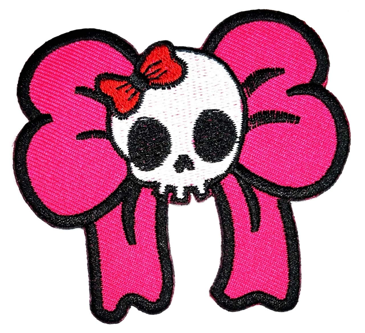 Cute Baby Skull with Pink Bow Tie - Embroidered Iron On Patches for Kids (12 Pack) - DIY Fabric Patches for Jackets, Jeans, Backpacks & Motorcycle Gear