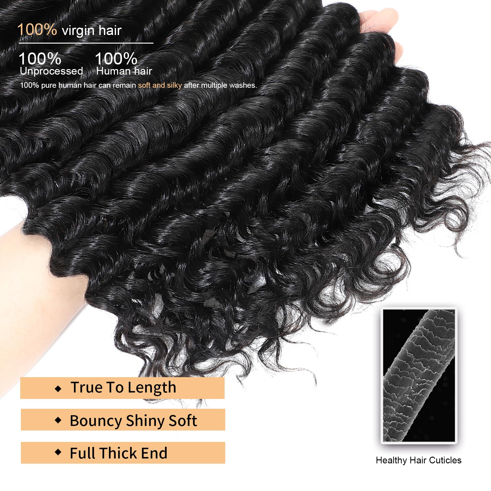 12A Deep Wave Human Hair Bundles 30 30 30 Inches - 100% Unprocessed Indian Virgin Hair for Wet & Wavy Weave - 3 Bundles Deal (Natural Color) - Perfect for Salon Styling, Everyday Wear & Special Occasions
