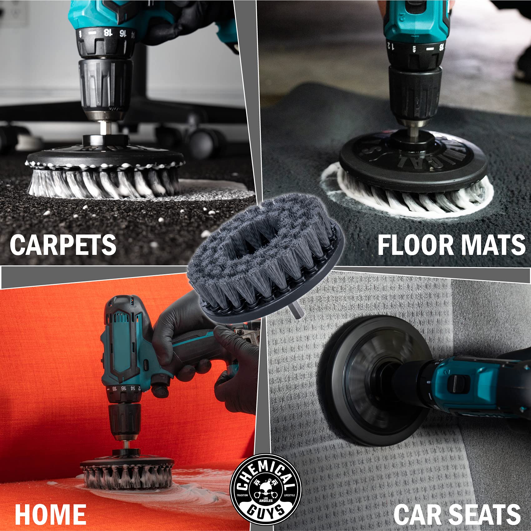 Chemical Guys ACC506 Light Duty Spinner Multi-Surface Drill Brush Attachment - Power Scrubber for Stains & Gentle Cleaning on Upholstery, Fabric, Carpet (Fits Any Standard Drill) - Perfect for Car Detailing, Home Cleaning & DIY Projects