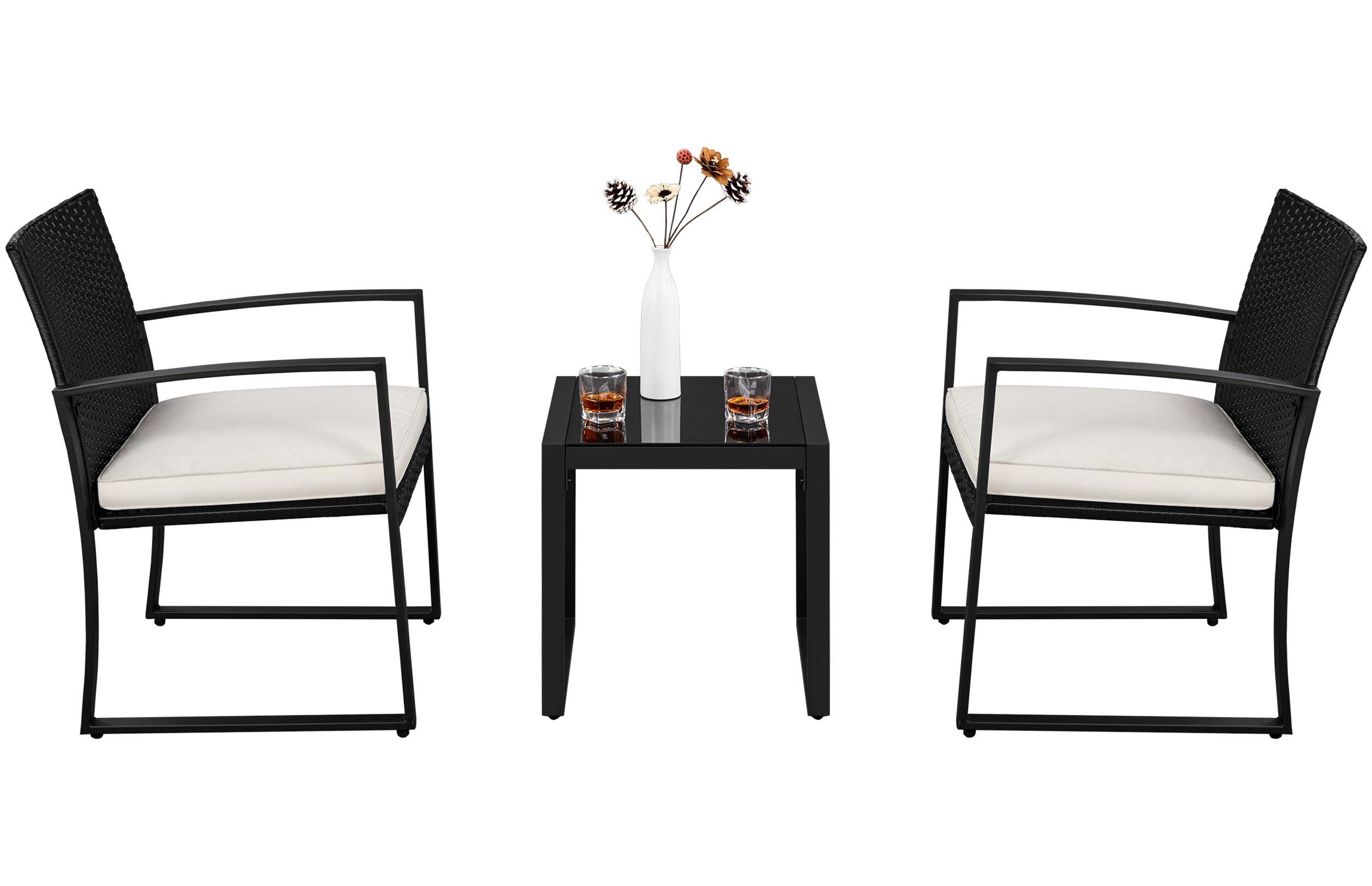 Topeakmart 3-Piece Patio Chair Set, Outdoor Rattan Bistro Furniture, Wicker Conversation Set for Backyard, Porch, Garden, Poolside & Beach - Perfect for Relaxing, Entertaining and Enjoying Outdoor Living