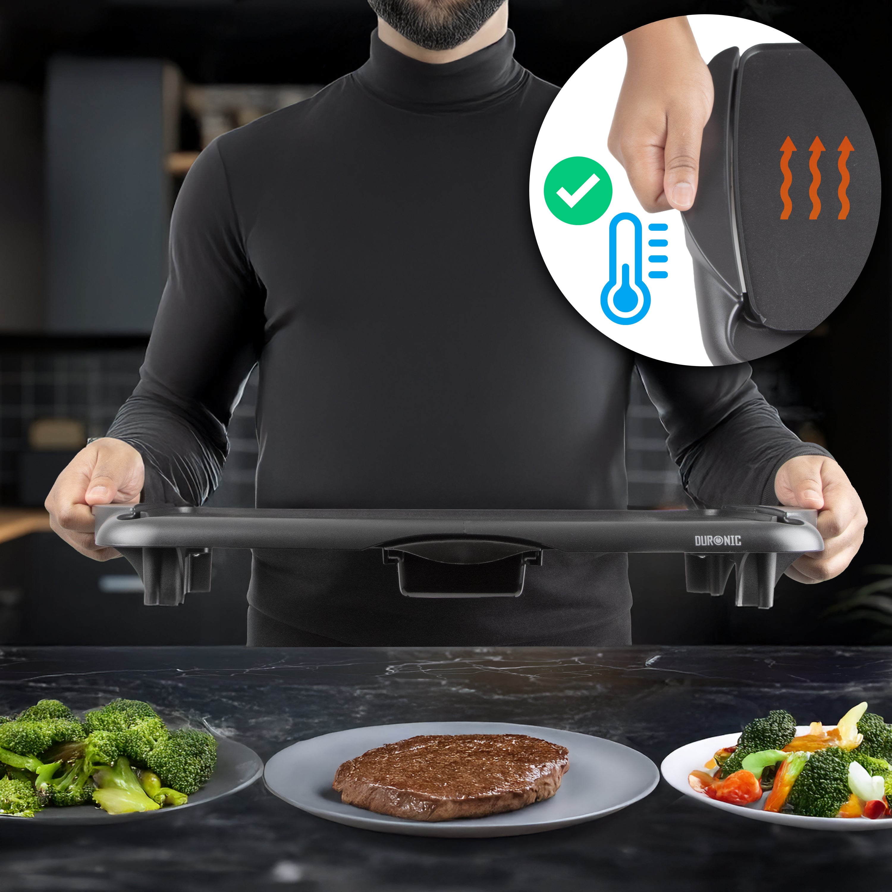 Duronic GP20 Electric Teppanyaki Grill - Indoor BBQ Grill with Non-Stick Surface, Large 52x27cm Cooking Area - Perfect for Parties, Family Gatherings & Asian Cuisine Cooking - Easy to Clean Tabletop Griddle Hot Plate