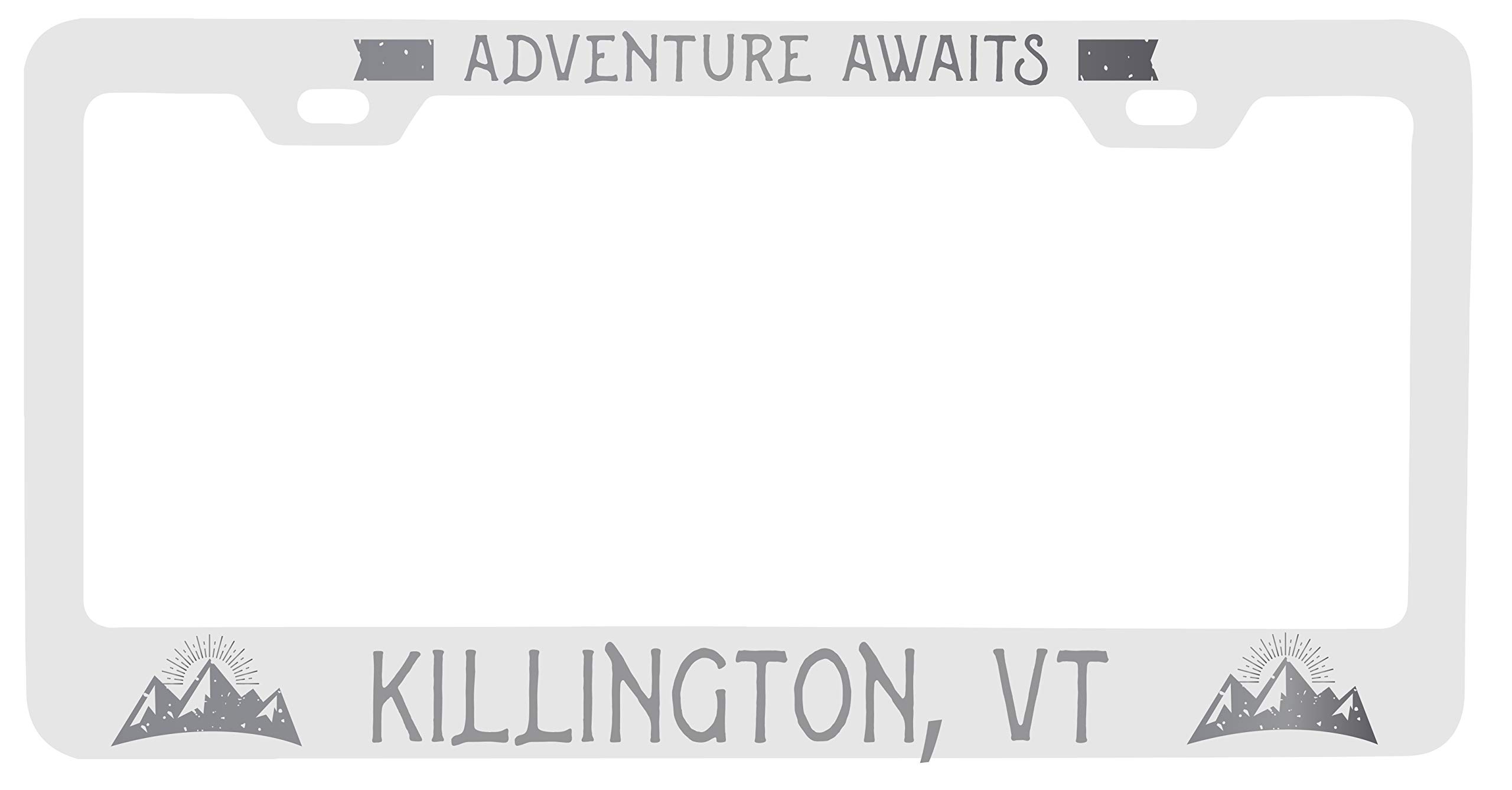 Killington Vermont Laser Engraved Metal License Plate Frame - Adventures Awaits Design - Durable Car Accessory for Road Trips & Outdoor Enthusiasts