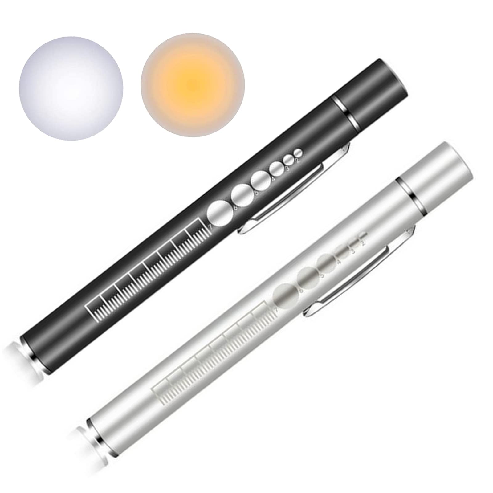 2 Pack Dual Color LED Pen Light - White & Yellow USB Rechargeable Medical Flashlight with Clip | Nursing, Inspection, Emergency & Pocket Use