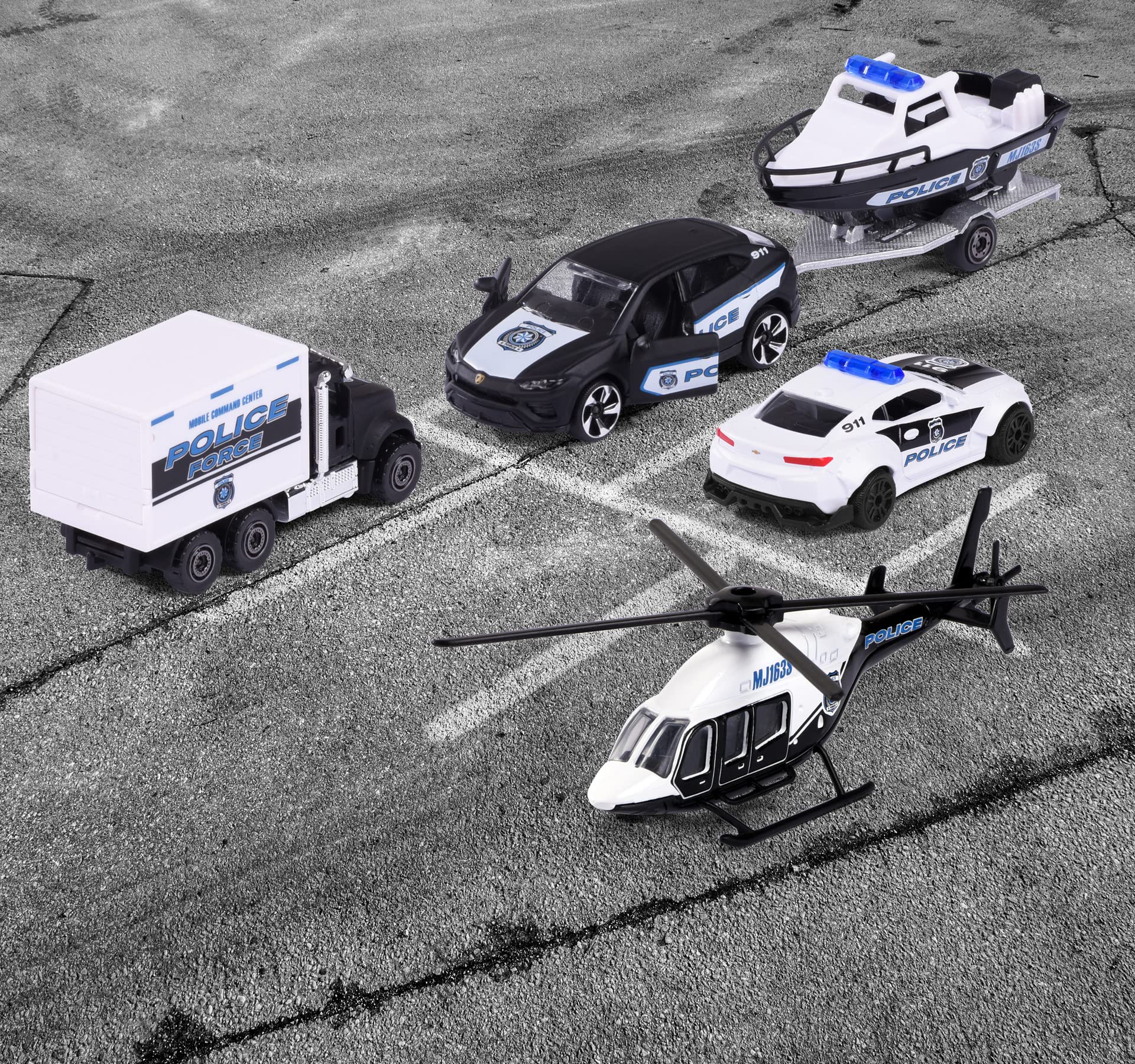 Majorette 212053188 4-Pack Metal Police Vehicle Toy Set - Die-Cast Police Cars Gift Box for Kids & Collectors | Perfect for Playtime, Birthday Gifts & Display Collections