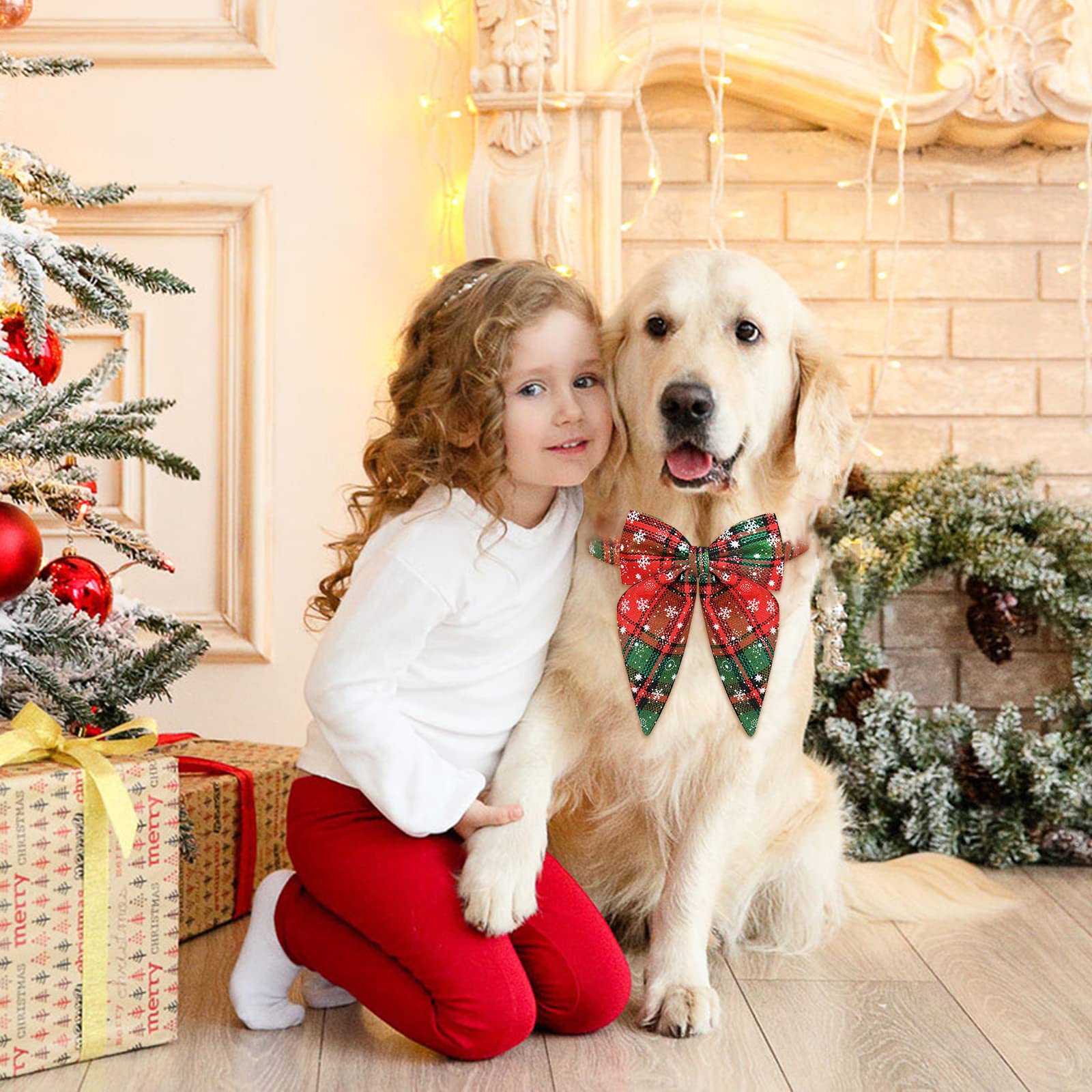 Malier Christmas Dog Collar with Bow Tie - Classic Plaid Pet Collar for Small Medium Large Dogs | Soft Durable Holiday Dog Accessory (Red & Green, Medium) | Perfect for Christmas Photos & Holiday Parties