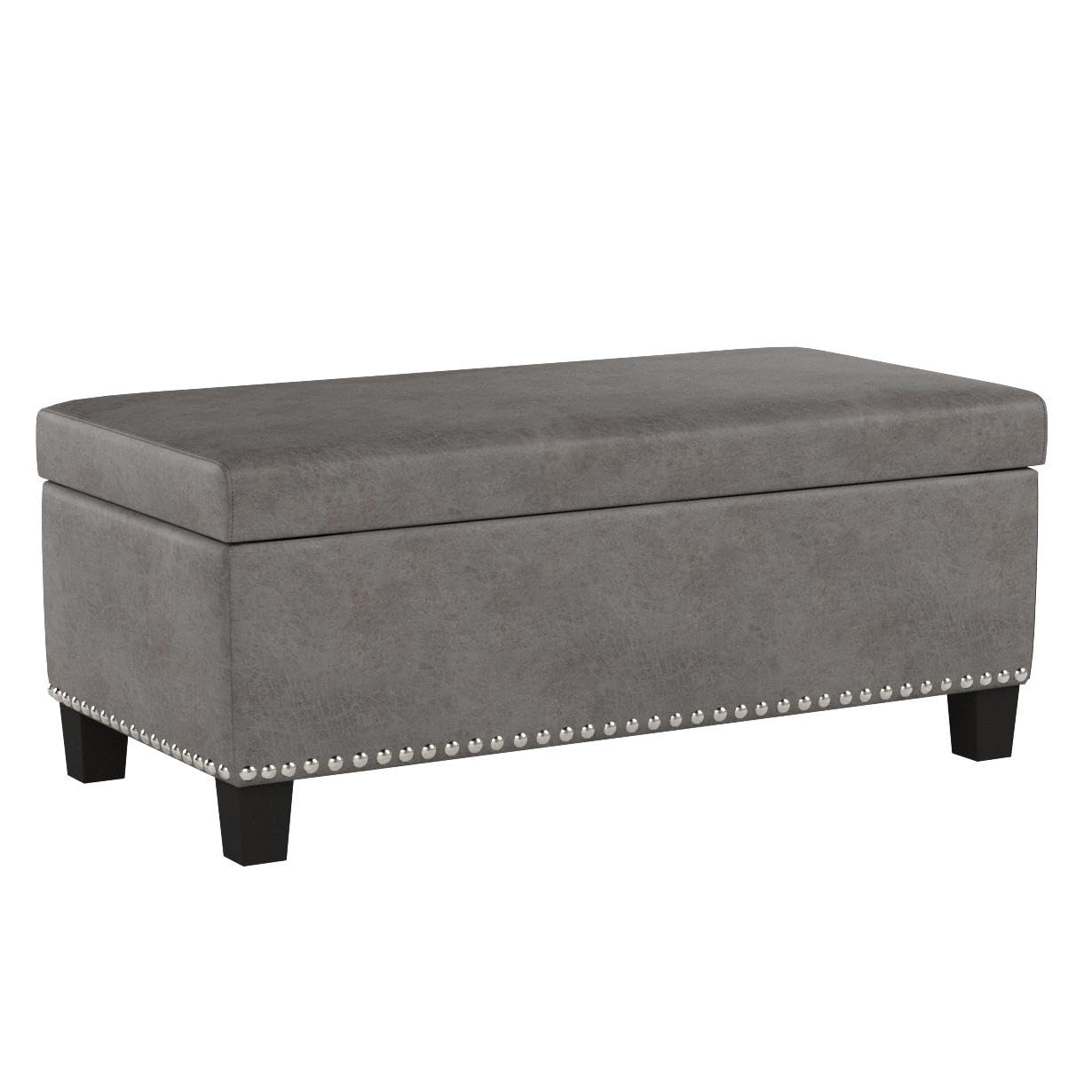 Christopher Knight Home Carl Traditional Microfiber Storage Ottoman Bench with Lift Top - Slate Gray, Multi-Functional Footrest & Hidden Storage for Living Room, Bedroom, or Office
