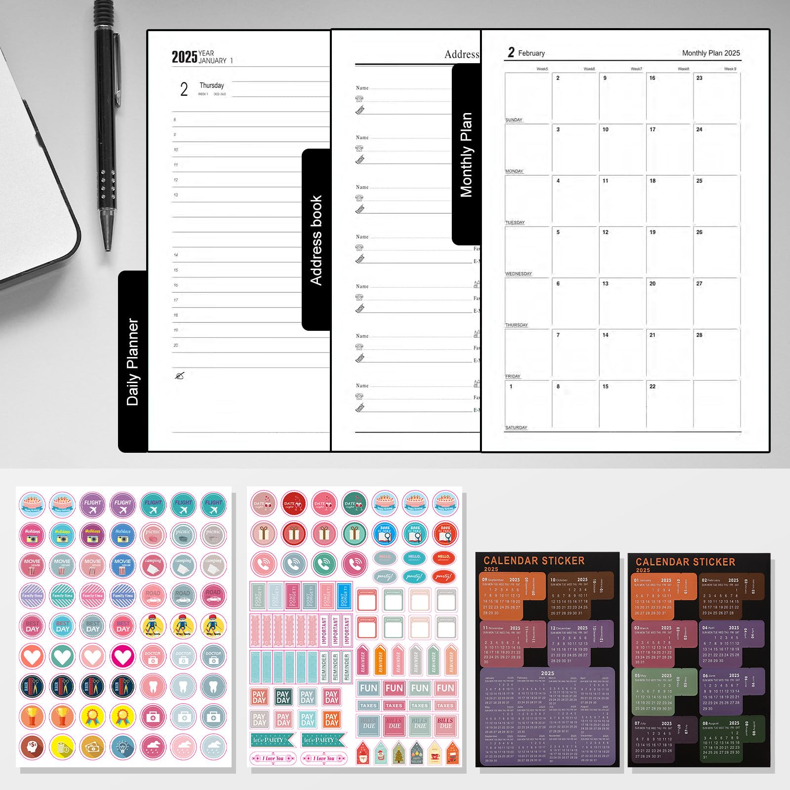 2025 Academic Planner - A5 Day-to-Page Diary with Calendar Stickers, Pen Holder & Premium Thicker Paper (14x21.5cm, Blue) - Perfect for Students, Professionals & Daily Organization