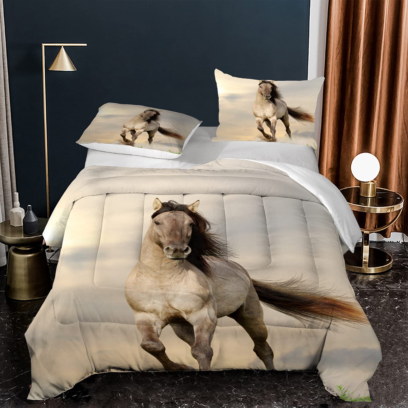 Galloping Horse Comforter Set Queen - Wild Animal Bedding for Cozy Bedrooms