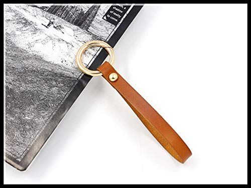 Genuine Leather Wristlet Keychain with 3 Detachable Key Rings - Handmade Wrist Strap & Lanyard for Men & Women - Hand Badge Holder Key Fob for Wallet or Purse (Light Brown) - Perfect for Office, Travel, and Everyday Use