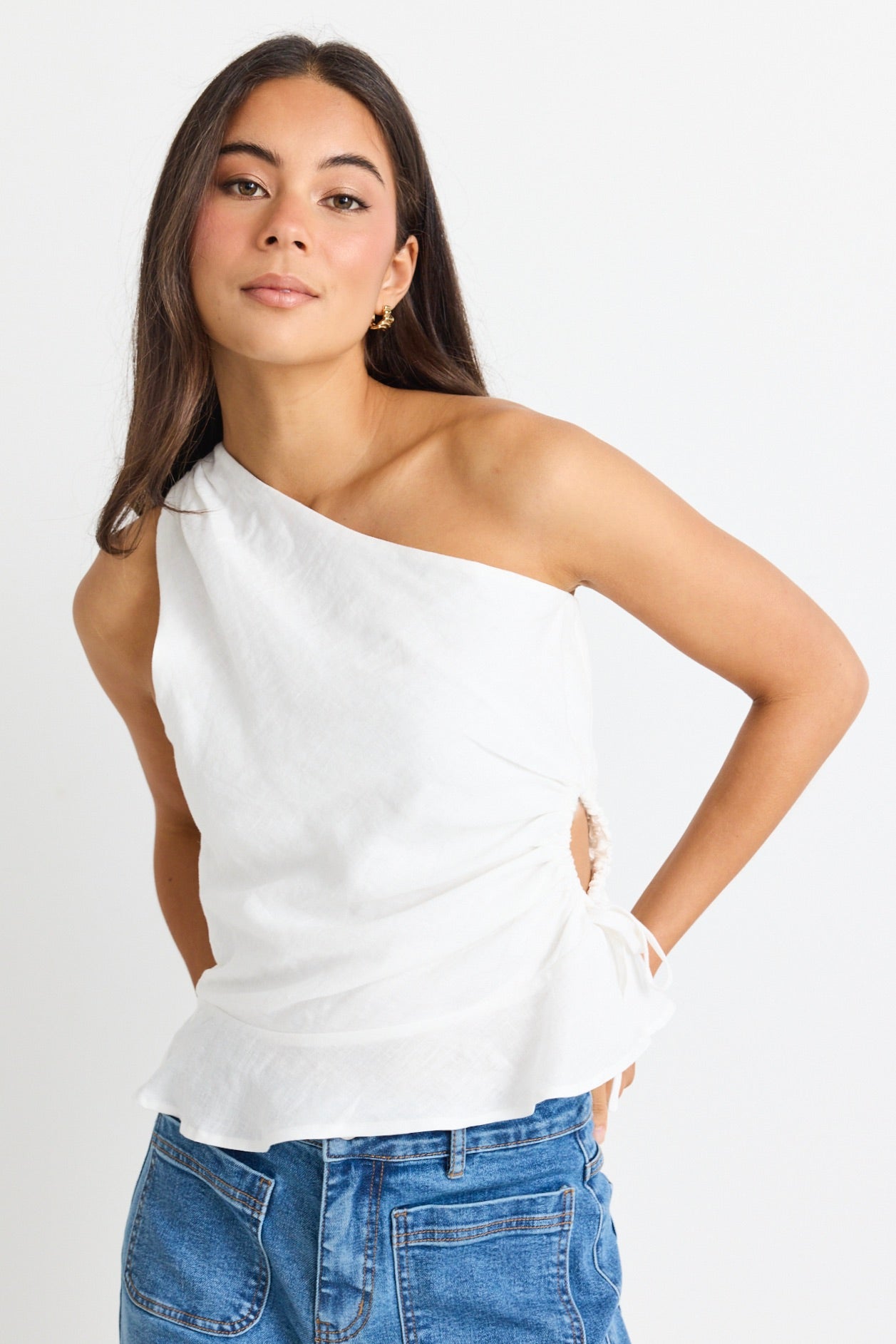 Fairytale White Linen One Shoulder Cutout Top for Women - Elegant Summer Blouse for Beach, Party & Date Night Outfits