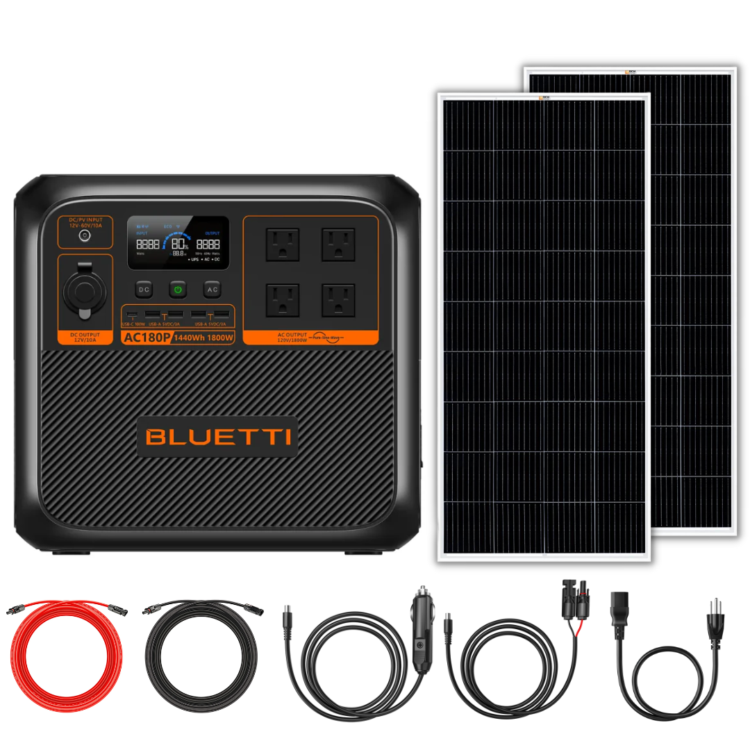 BLUETTI AC180P 1440Wh 1800W Portable Power Station with Solar Panel Bundle - Solar Generator for Camping, RV, Home Backup & Emergency Power Supply