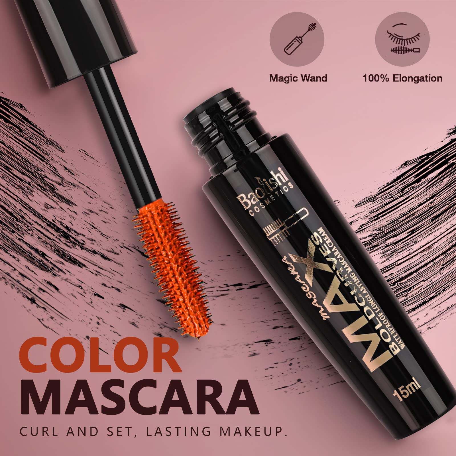 Long Lasting Smudge-Proof Lash Sensational Mascara Set - 6 Pcs 0.5 Fl Oz Volumizing, Lengthening & Curling Washable Mascara for False Lash Effect - Perfect for Daily Wear, Parties & Special Occasions