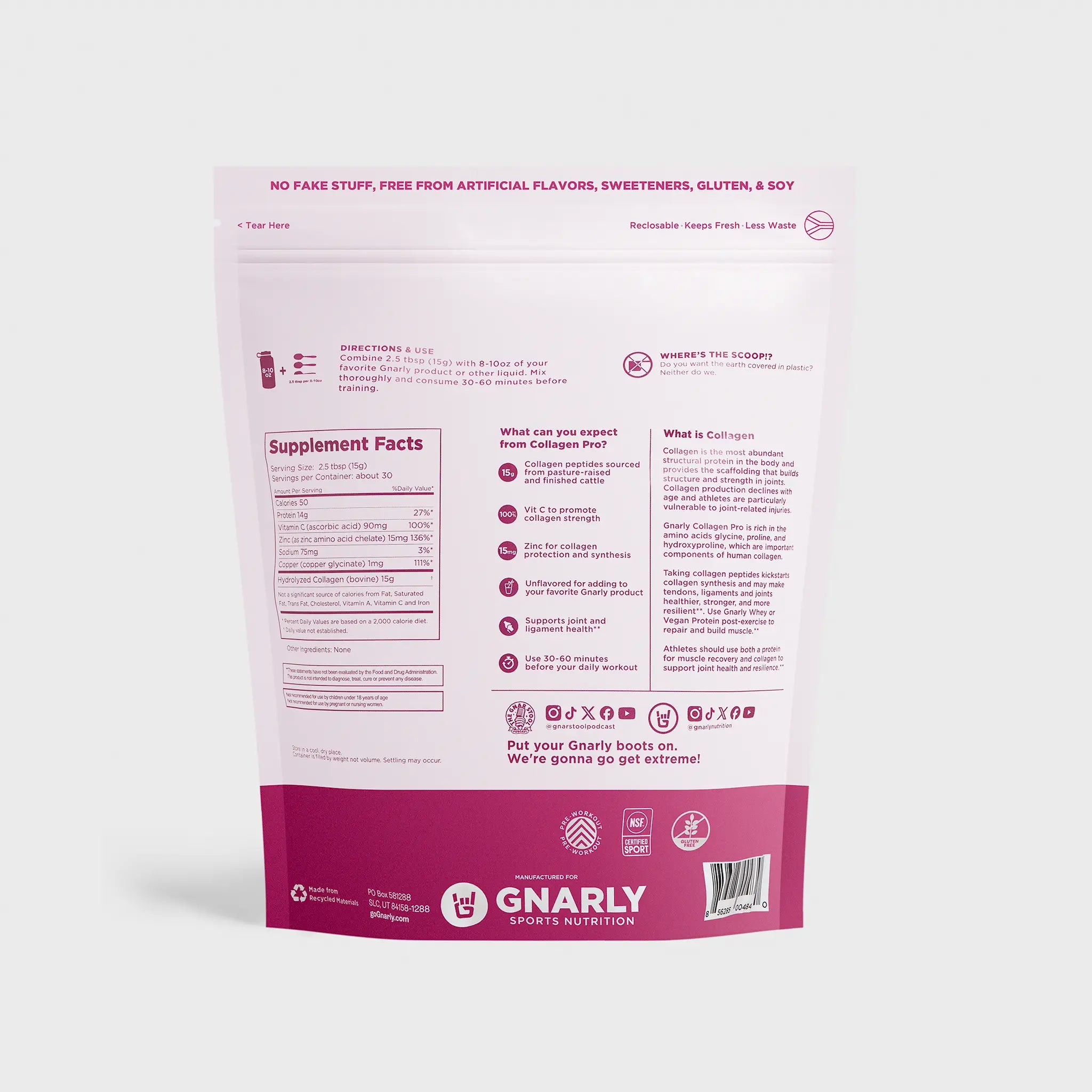 Gnarly Collagen Pro - Premium Hydrolyzed Collagen Peptides Powder for Skin, Hair & Joint Health - Supports Anti-Aging, Hydration & Recovery - Ideal for Smoothies, Coffee & Baking (30 Servings)