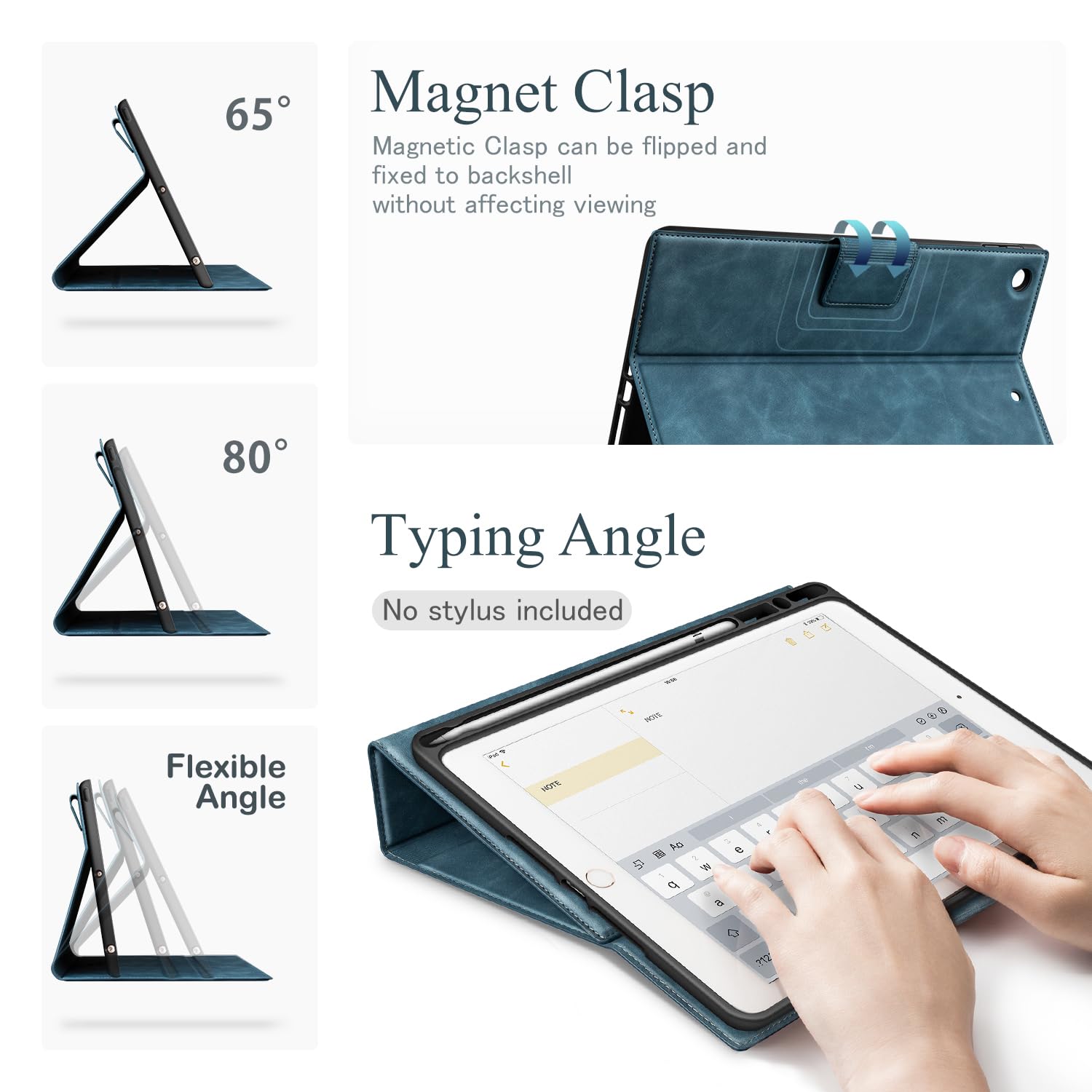Premium PU Leather Smart Case for iPad 9th/8th/7th Generation (10.2-inch 2021/2020/2019 Model) with Apple Pencil Holder & Auto Sleep/Wake - Protective iPad Cover in Blue - Perfect for Work, School & Travel