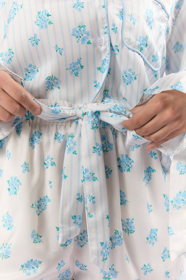 Blue Floral Satin Pajama Shorts for Women - Side Sleeper Comfort Sleepwear | Perfect for Lounging, Travel & Nighttime Relaxation
