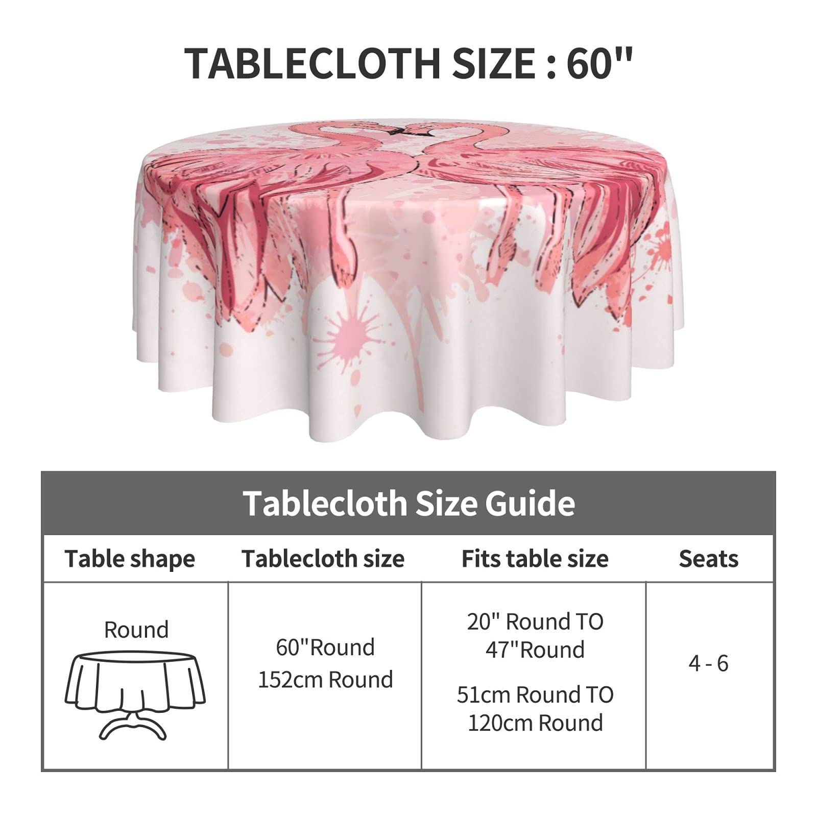 FREEHOTU Pink Flamingo Round Tablecloth - 60 Inch Thickened Washable Table Cover for Kitchen, Dining, Party Decor | Perfect for Indoor/Outdoor Use, Picnics, and Themed Events