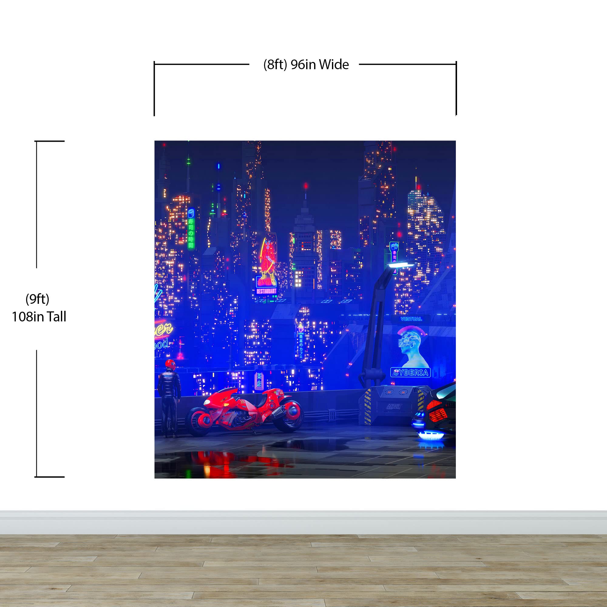 Cyberpunk Futuristic Japan City Wall Mural - Synthwave Anime Style Backdrop #6322 (9ft x 8ft) - Perfect for Gaming Rooms, Anime Themed Bedrooms & Neon Party Decorations