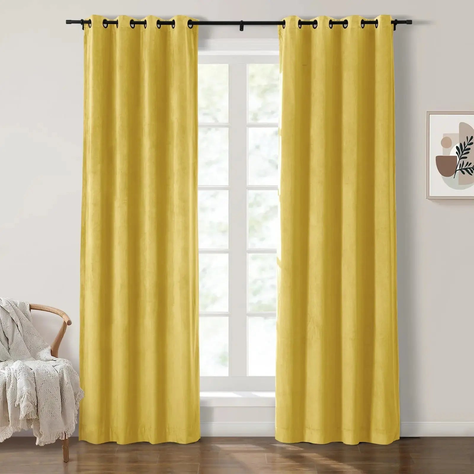 Luxury Velvet Grommet Curtains for Living Room & Bedroom - Blackout Thermal Insulated Drapes - Birkin Style Elegant Window Treatments for Home Decor