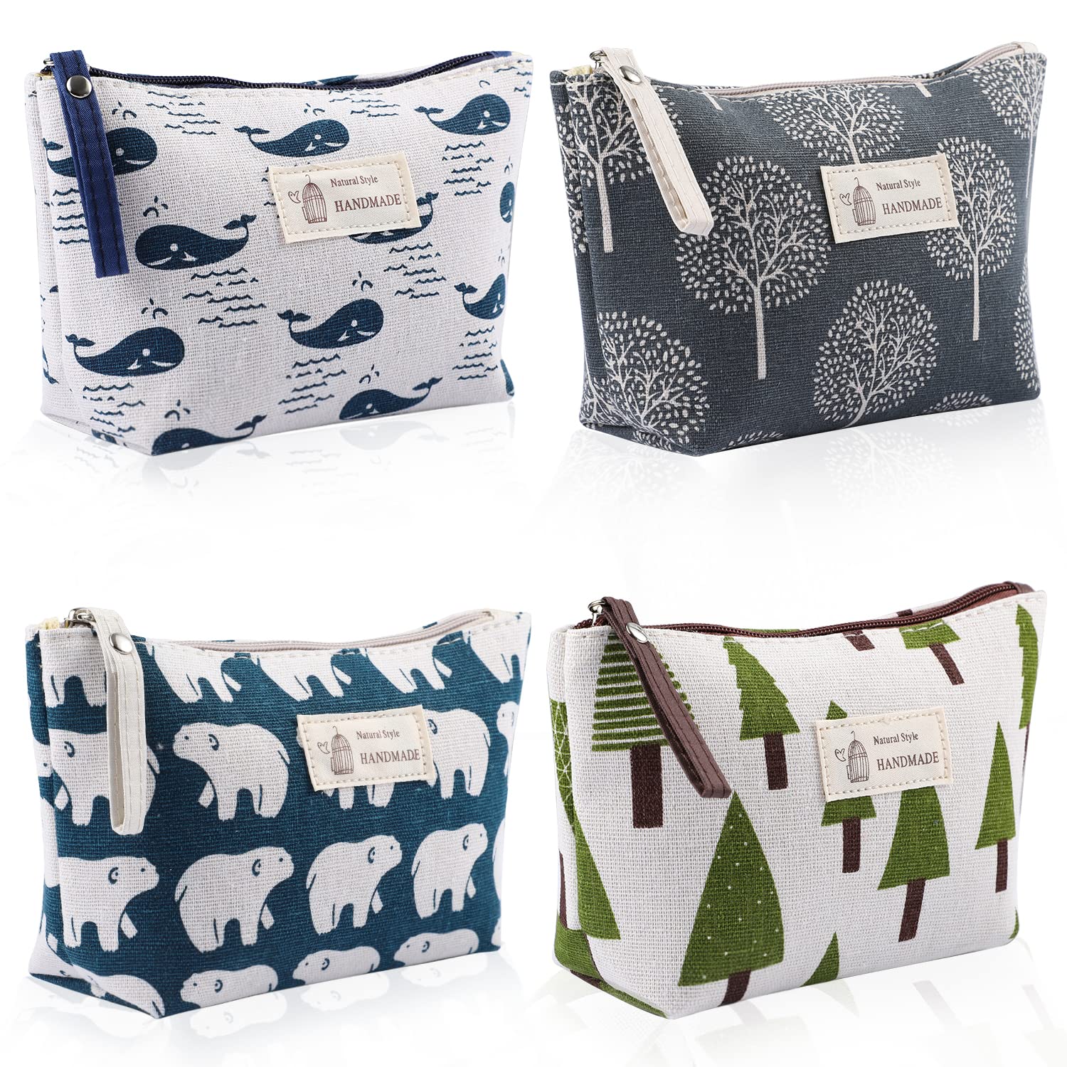 4 Pcs Canvas Cosmetic Bags - Waterproof Printed Makeup Organizer with Zipper for Women & Girls | Multi-Functional Travel Toiletry Pouch | Perfect for Vacation, Gym, Beach & Daily Essentials Storage