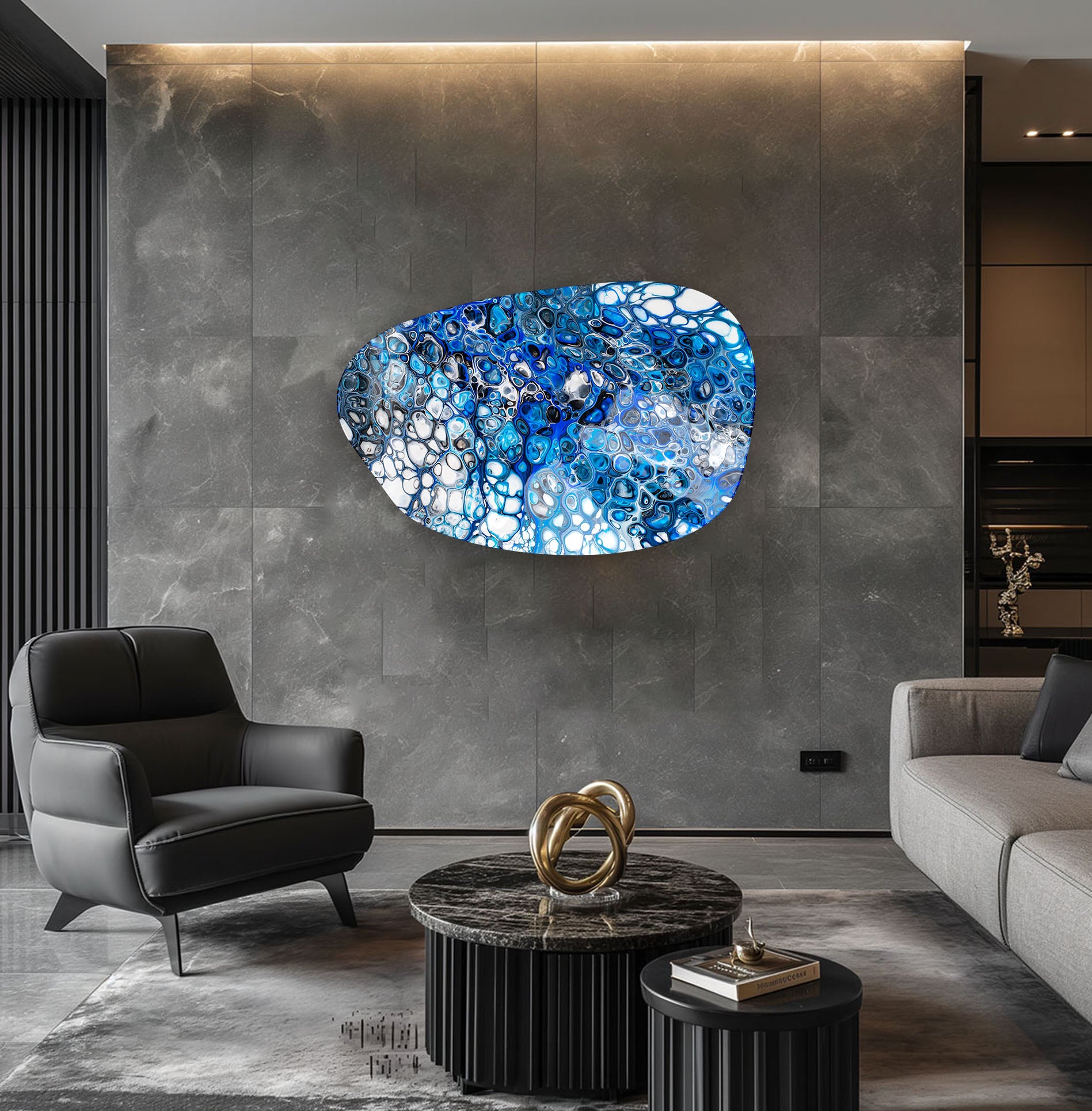 Blue Abstract Glass Wall Art - Modern Home Decor for Living Room, Bedroom & Office - Handmade Aesthetic Glass Artwork