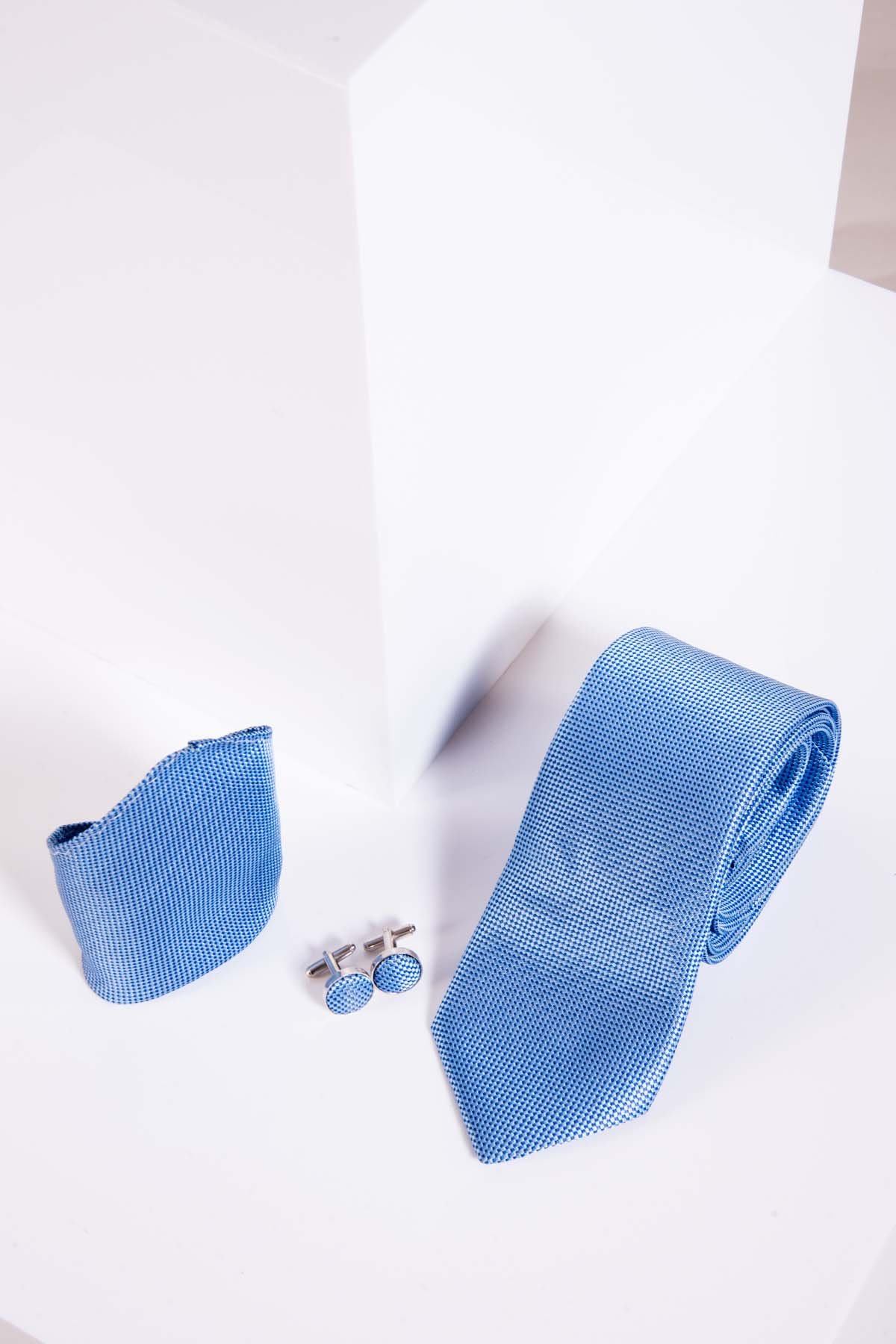 Premium Blue Birdseye Tie and Pocket Square Set for Men - Perfect for Weddings, Business Meetings & Formal Events