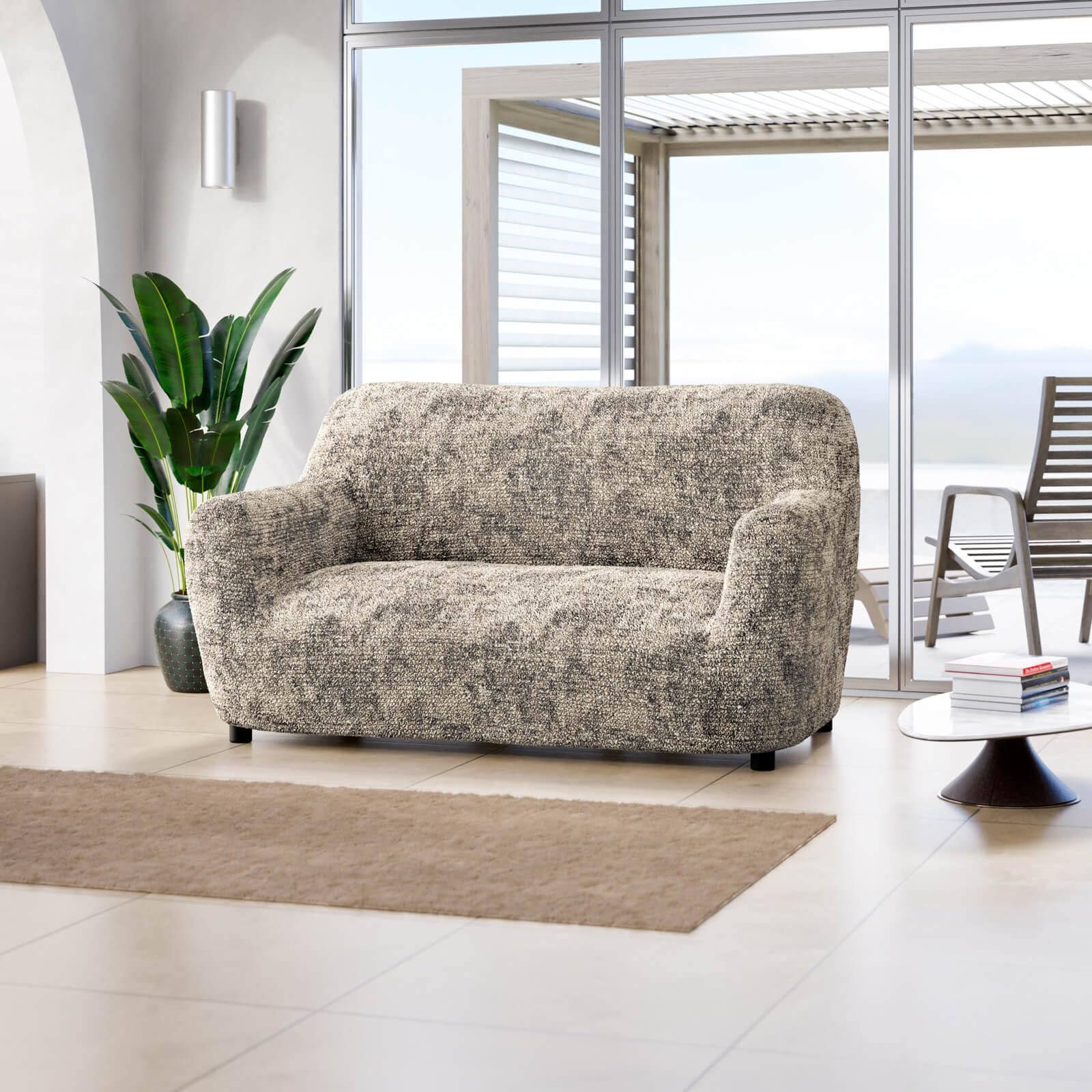 PAULATO BY GA.I.CO. Oversized Loveseat Slipcover - Stretch Sofa Cover for 2-Seater Couches - Washable Microfiber Protector (Marmo Greige Print) - Perfect for Living Room, Apartment & Home Decor Protection