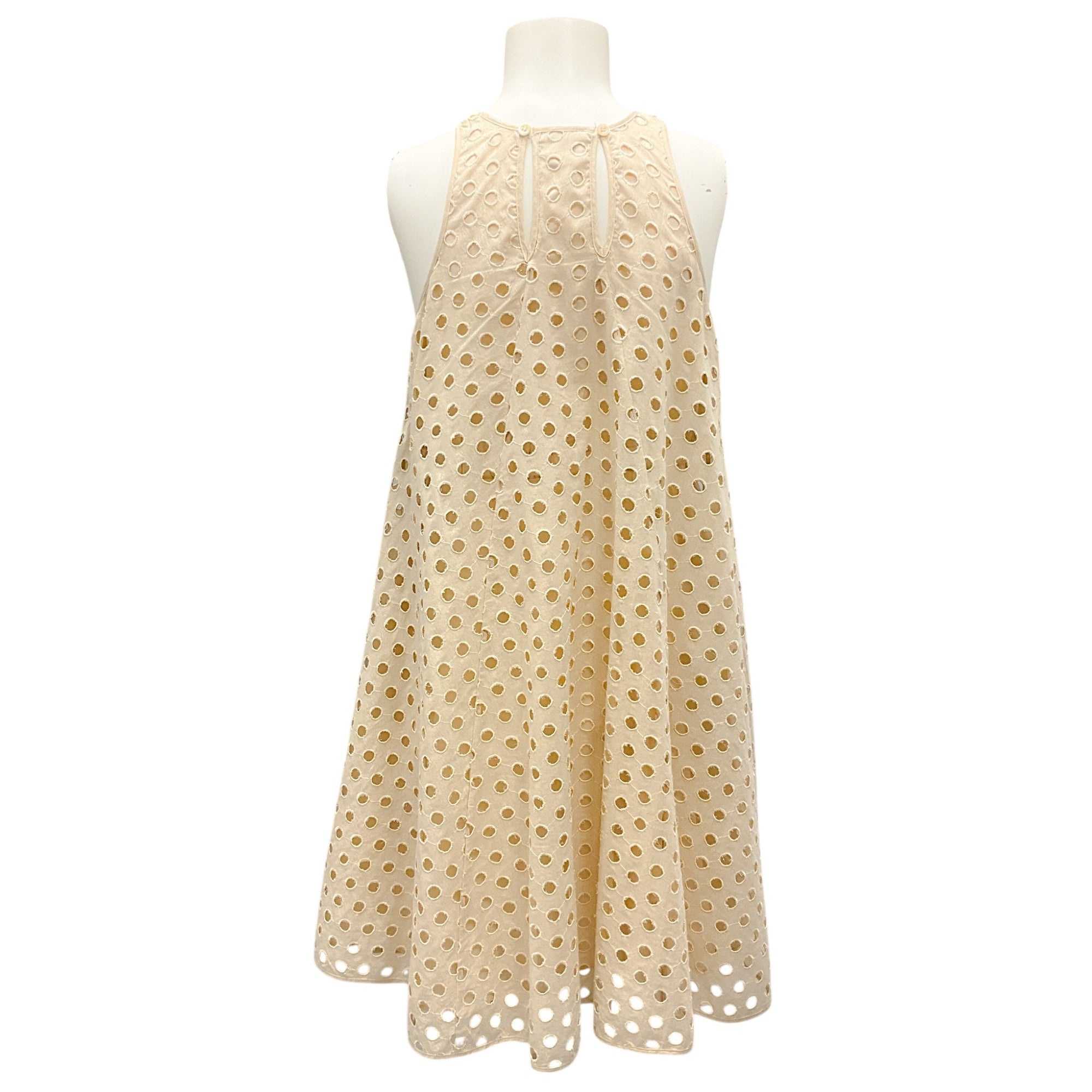 RED Valentino Gold Metallic Sleeveless Eyelet A-Line Mini Dress | Elegant Cocktail Party & Summer Wedding Guest Outfit