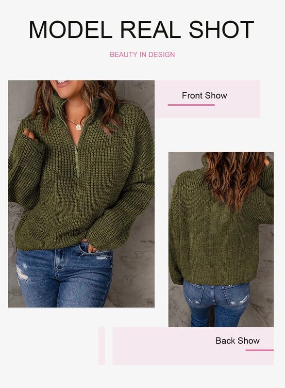 EVALESS Women's Waffle Knit Quarter Zip Pullover Sweater - Long Sleeve Business Casual Top for Office & Fall Outfits | Perfect for Workwear & Weekend Wear
