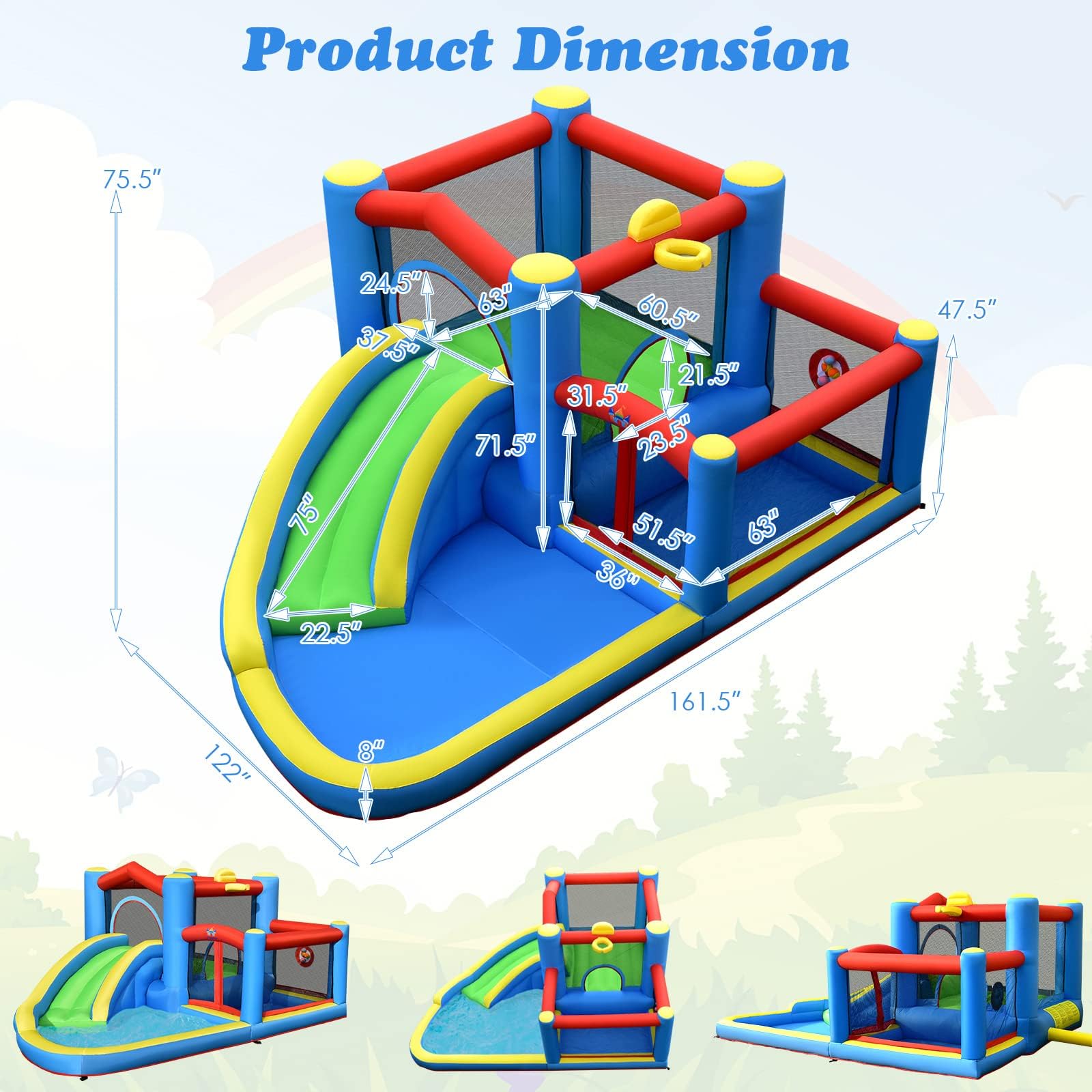BOUNTECH Inflatable Water Slide with Bouncy House for Kids 5-12 - Outdoor & Indoor Play with Target Balls, Splash Pool & Ball Pit - Perfect for Backyard, Park, Birthday Parties & Summer Fun