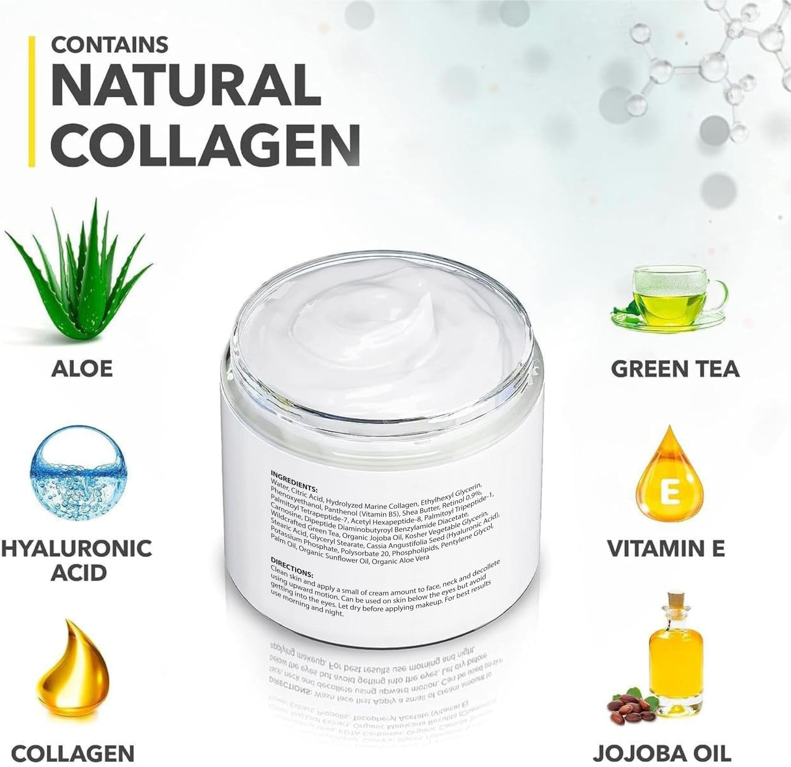 Best Retinol Cream for Face - Anti Aging Moisturizer with Collagen & Hyaluronic Acid - Day & Night Wrinkle Treatment for Women & Men - Neck & Décolleté Care - Perfect for Dry Skin & Fine Lines Reduction