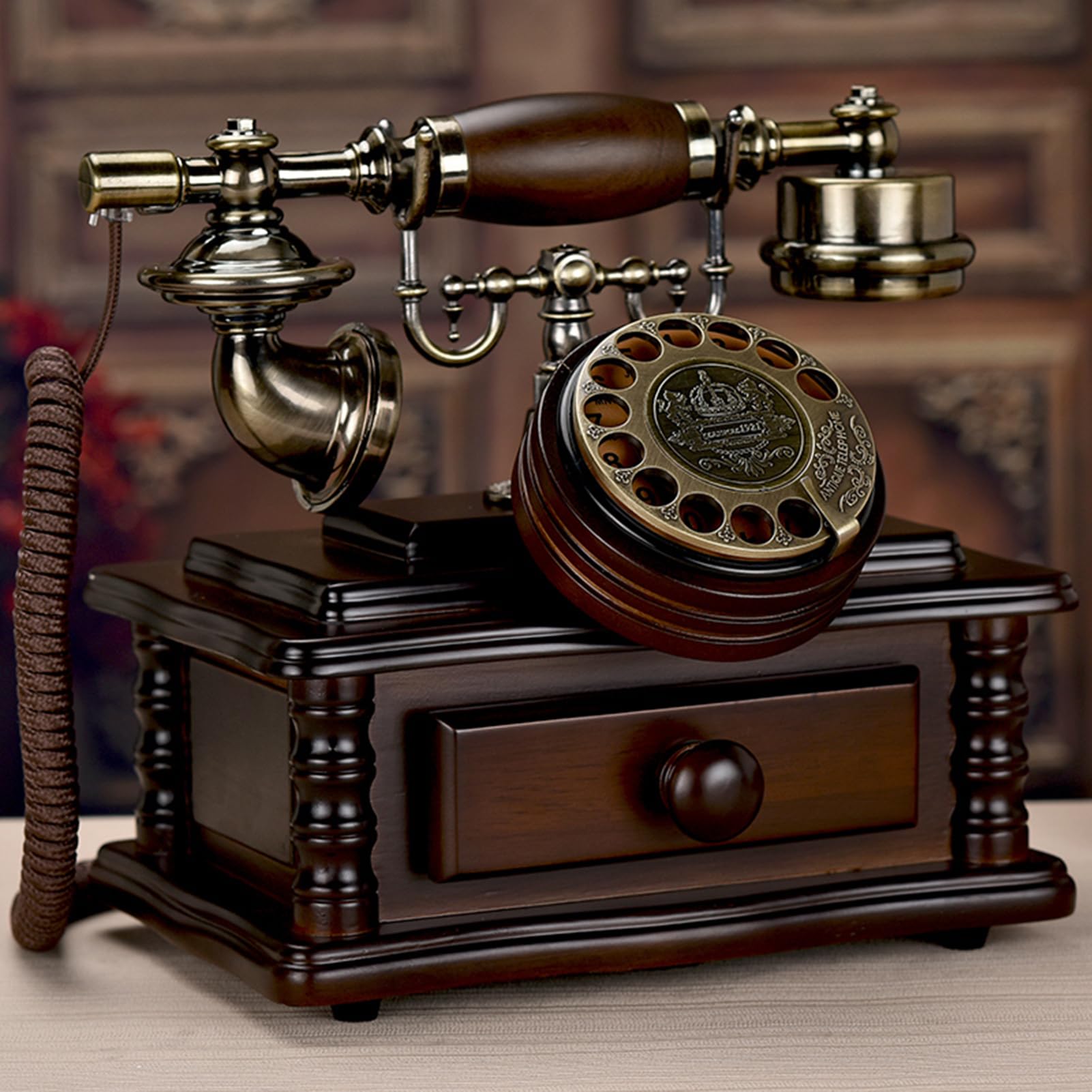 Vintage Rotary Landline Phone - Retro Antique Corded Telephone with Mechanical Ringer, Classic Red 80s Style Home Phone | Perfect for Home Office Decor, Vintage Themed Parties & Photography Props
