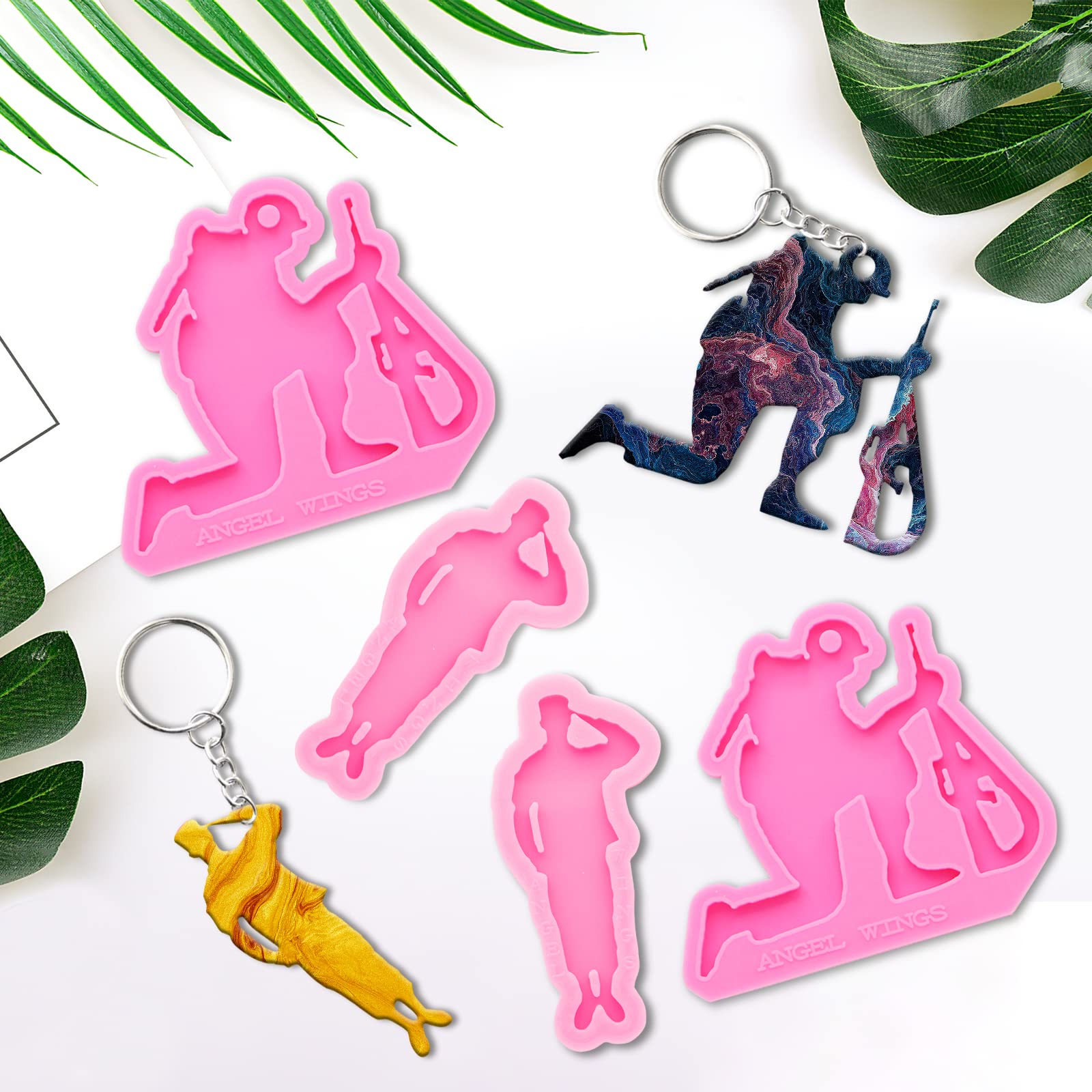 64Pcs Silicone Resin Molds Kit for DIY Crafts - 4 Shiny Soldier Shape Epoxy Casting Molds, Keychain Molds, Jump Rings - Perfect for Making Unique Backpack Charms, Jewelry Pendants & Polymer Clay Creations | Great for Gift Making, Home Decor & Craft Projects