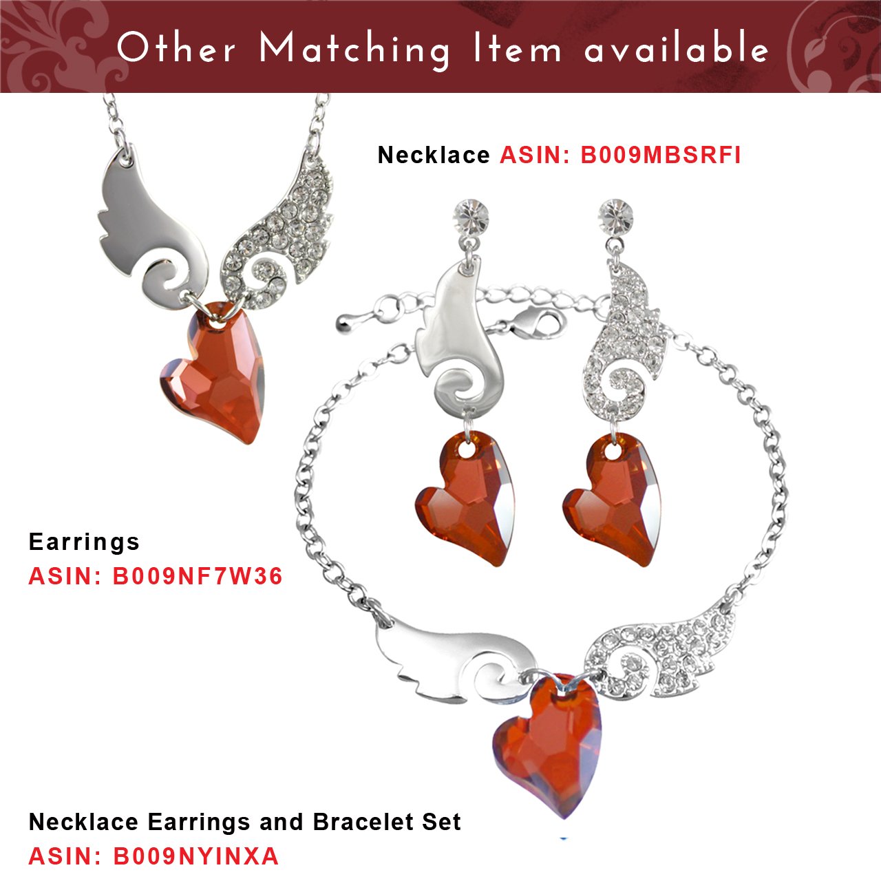 Dahlia Heart Wing Crystal Bracelet - Red for Valentine's Day Gifts