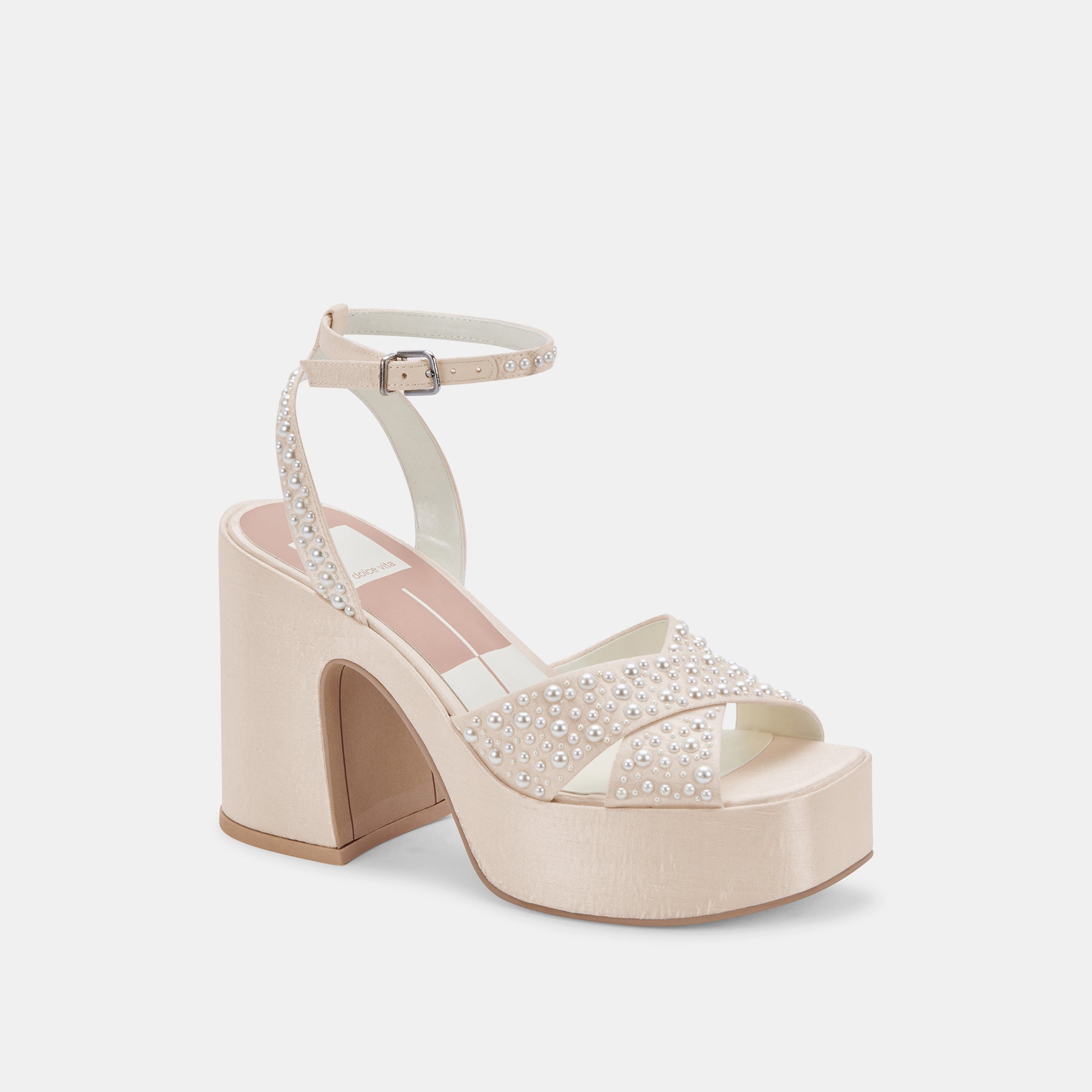 WESSI Women's Pearl Heels - Vanilla Pearl Embellished High Heels for Parties, Weddings & Special Occasions