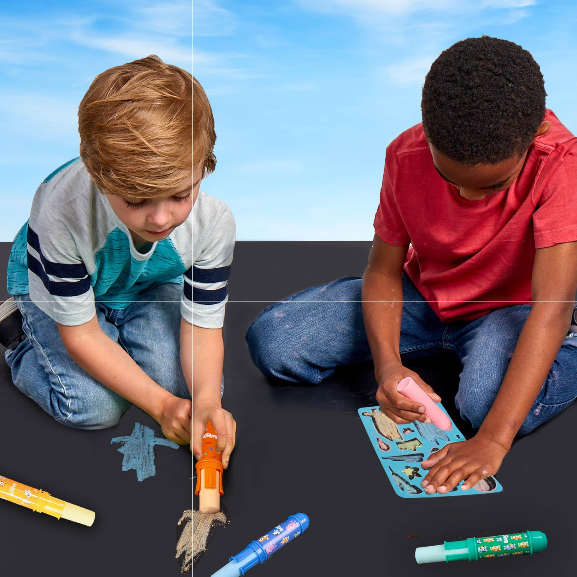 Official Bluey Chalk Art Set - 5-Pack Vibrant Sidewalk Chalk for Kids with Chalk Holders & Reusable Stencil | Outdoor Drawing Toys for Toddlers Ages 1-3 | Perfect for Bluey Birthday Parties, Summer Play & Creative Sidewalk Art